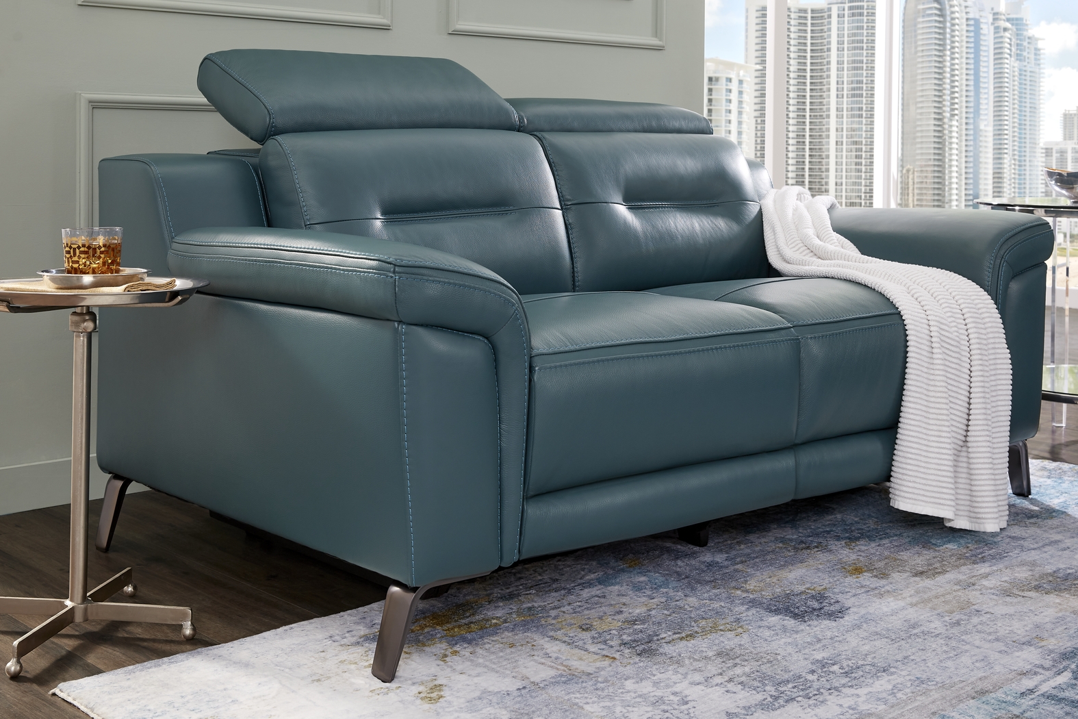 Castella Teal Leather 5 Pc Dual Power Reclining Living Room - Thumbnail - Image 7