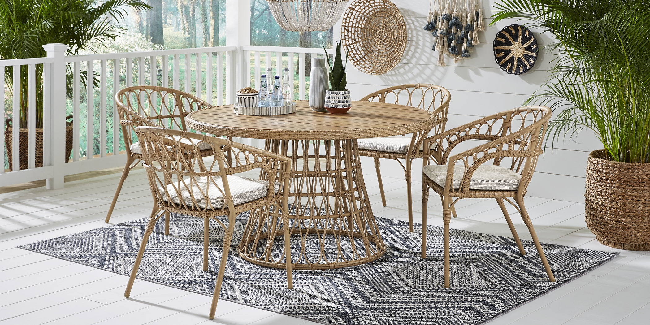 Catalina Natural 5 Pc Round Outdoor Dining Set - Thumbnail - Image 1