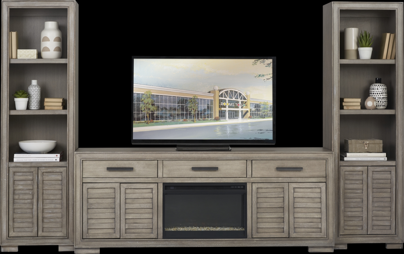 Cates Ridge Light Gray 3 Pc Wall Unit with Electric Fireplace - Thumbnail - Image 2