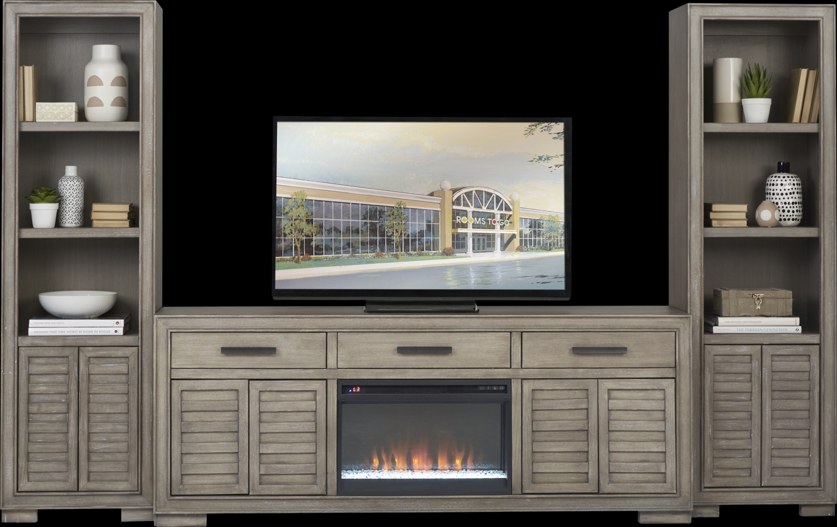 Cates Ridge Light Gray 3 Pc Wall Unit with Electric Fireplace - Thumbnail - Image 1