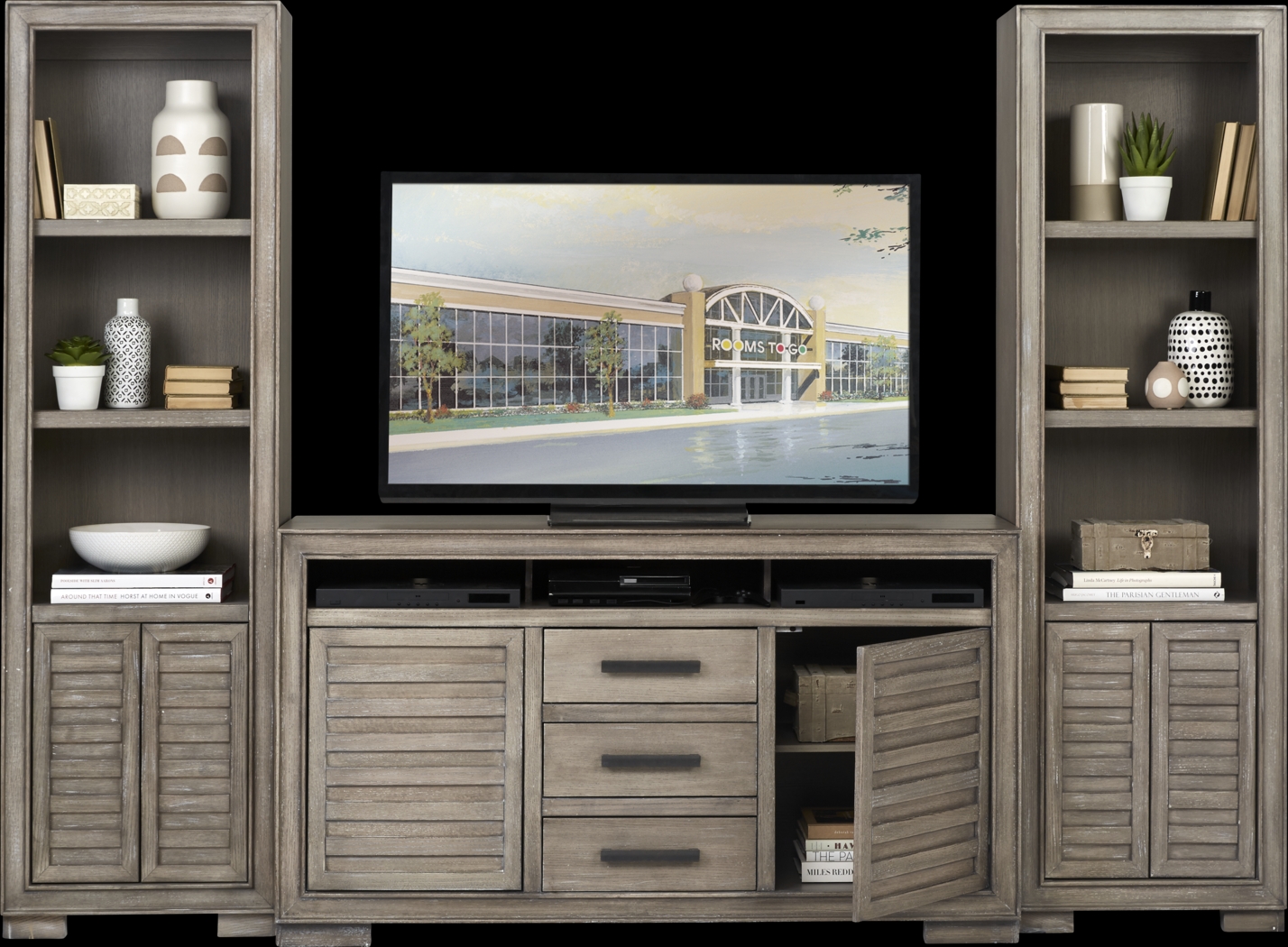 Cates Ridge Light Gray 3 Pc Wall Unit with 62 in. Console - Thumbnail - Image 2