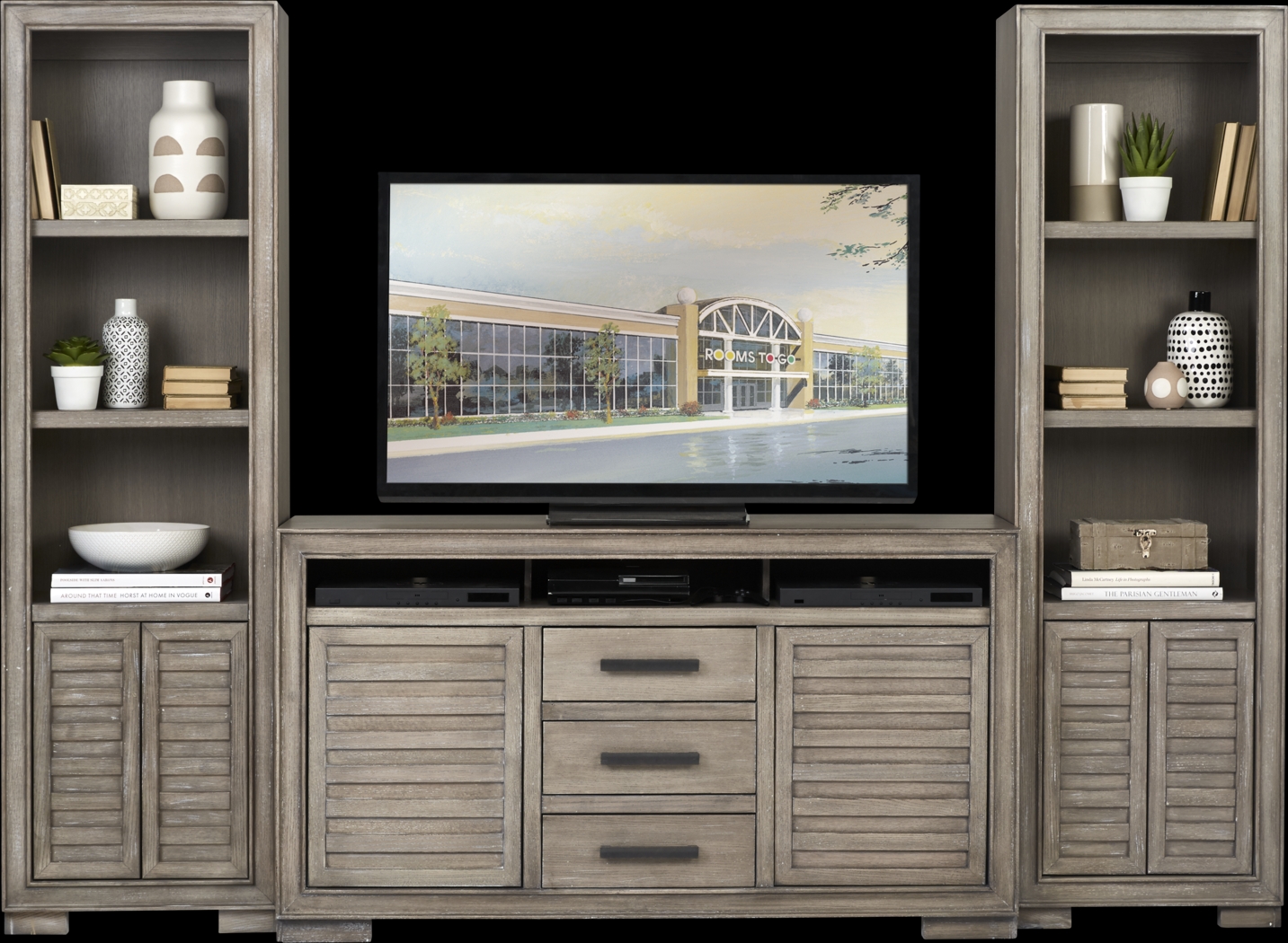 Cates Ridge Light Gray 3 Pc Wall Unit with 62 in. Console - Thumbnail - Image 1