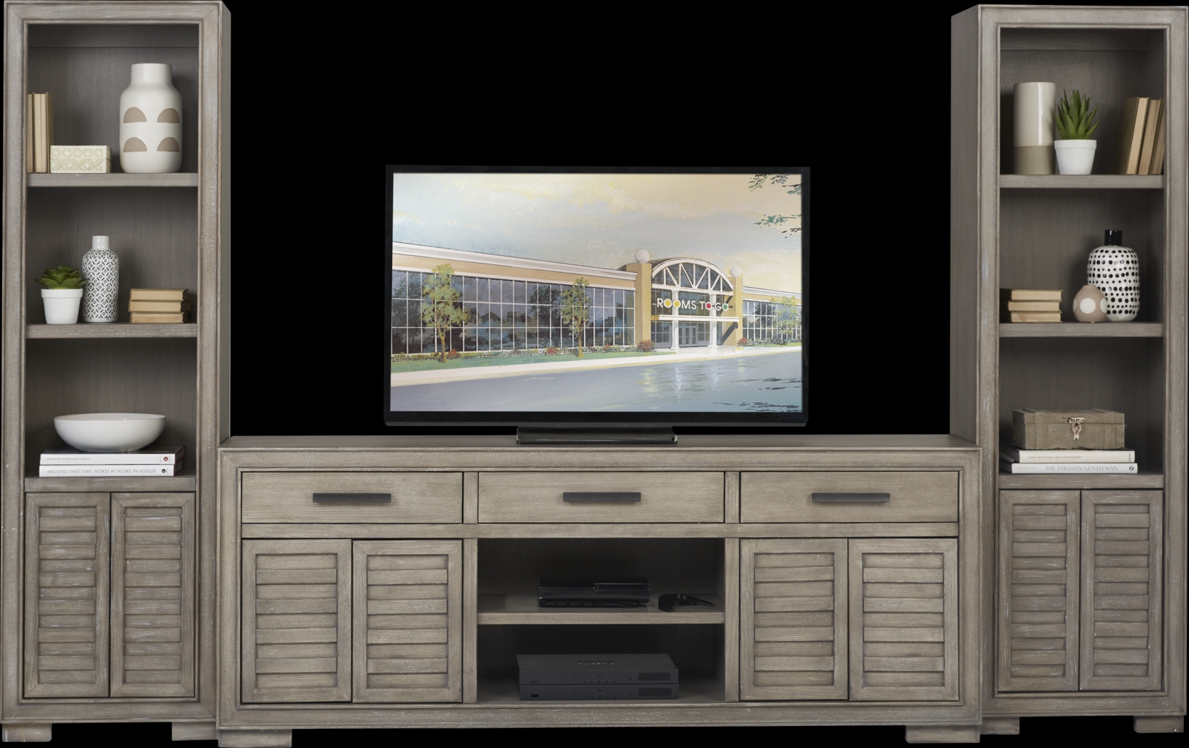 Cates Ridge Light Gray 3 Pc Wall Unit with 81 in. Console - Thumbnail - Image 1