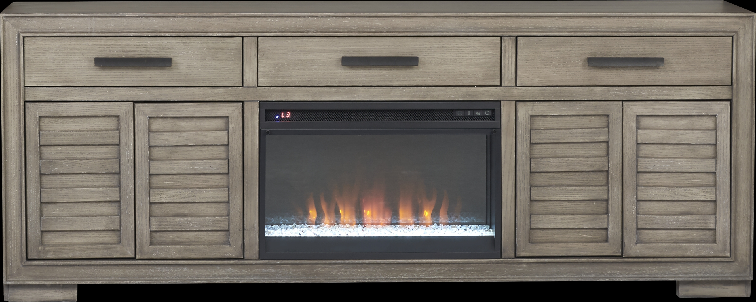 Cates Ridge Light Gray 81 in. Console with Electric Fireplace - Thumbnail - Image 2