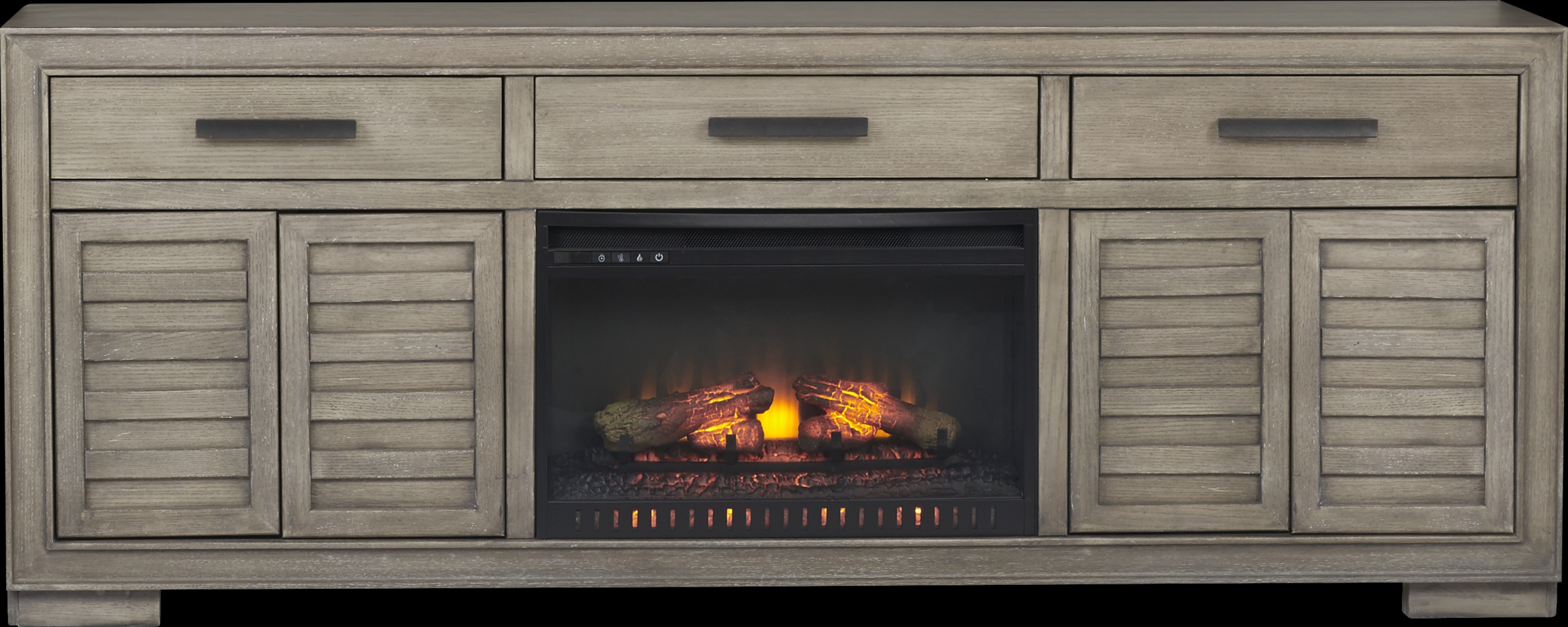 Cates Ridge Light Gray 81 in. Console with Electric Log Fireplace - Thumbnail - Image 2