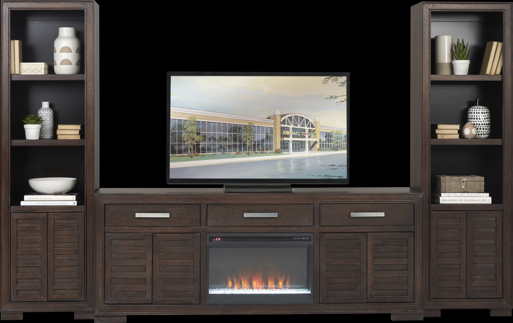 Cates Ridge Tobacco 3 Pc Wall Unit with Electric Fireplace - Thumbnail - Image 1