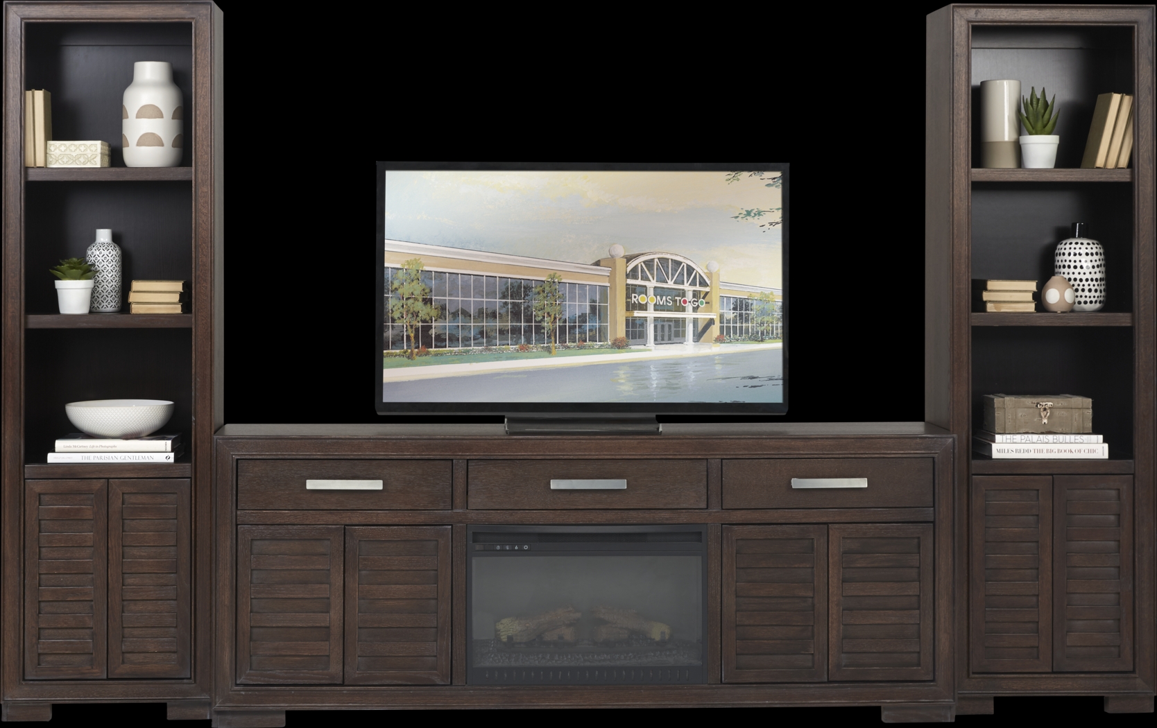 Cates Ridge Tobacco 3 Pc Wall Unit with Electric Log Fireplace - Thumbnail - Image 2