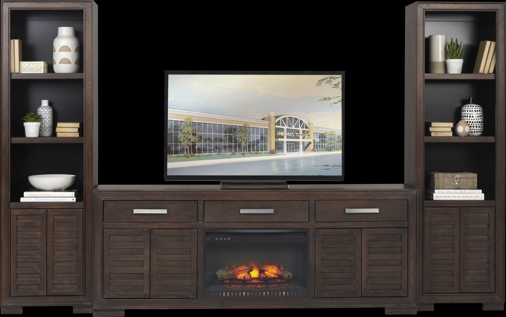 Cates Ridge Tobacco 3 Pc Wall Unit with Electric Log Fireplace - Thumbnail - Image 1