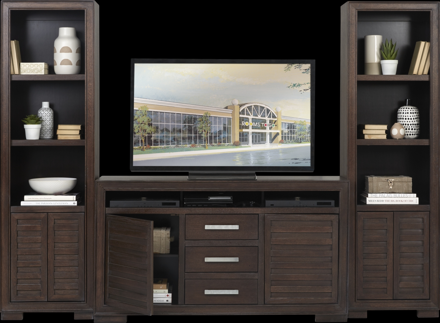 Cates Ridge Tobacco 3 Pc Wall Unit with 62 in. Console - Thumbnail - Image 2