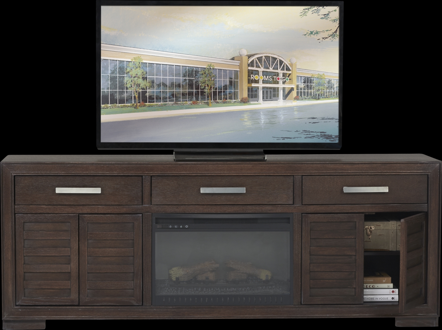 Cates Ridge Tobacco 81 in. Console with Electric Log Fireplace - Thumbnail - Image 3