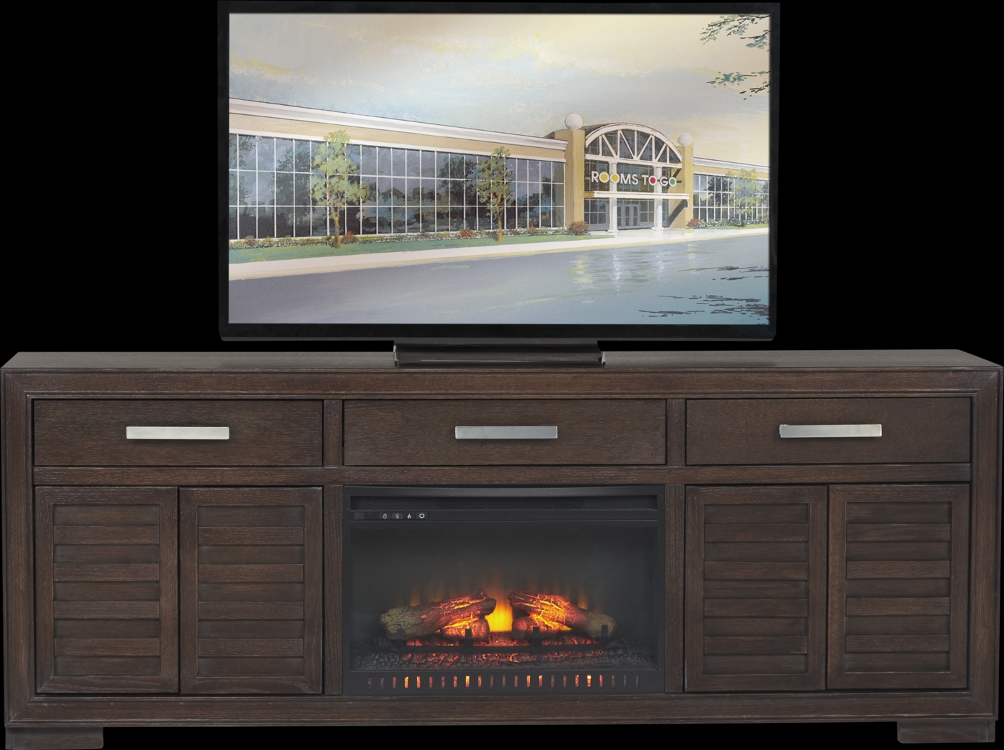 Cates Ridge Tobacco 81 in. Console with Electric Log Fireplace - Thumbnail - Image 1