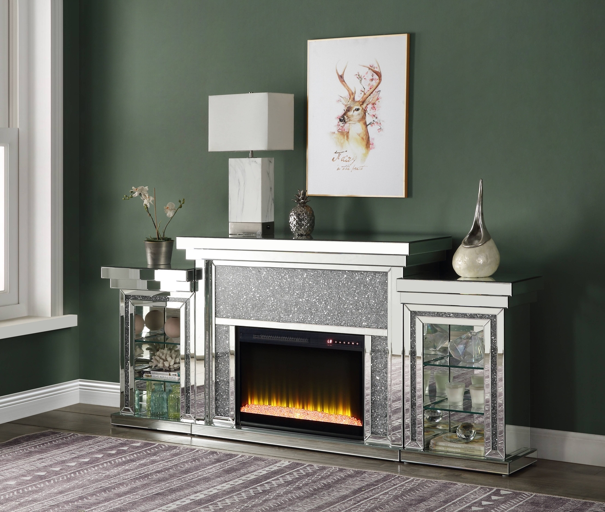 Catham Silver 81 in. Console, With Electric Fireplace - Thumbnail - Image 2