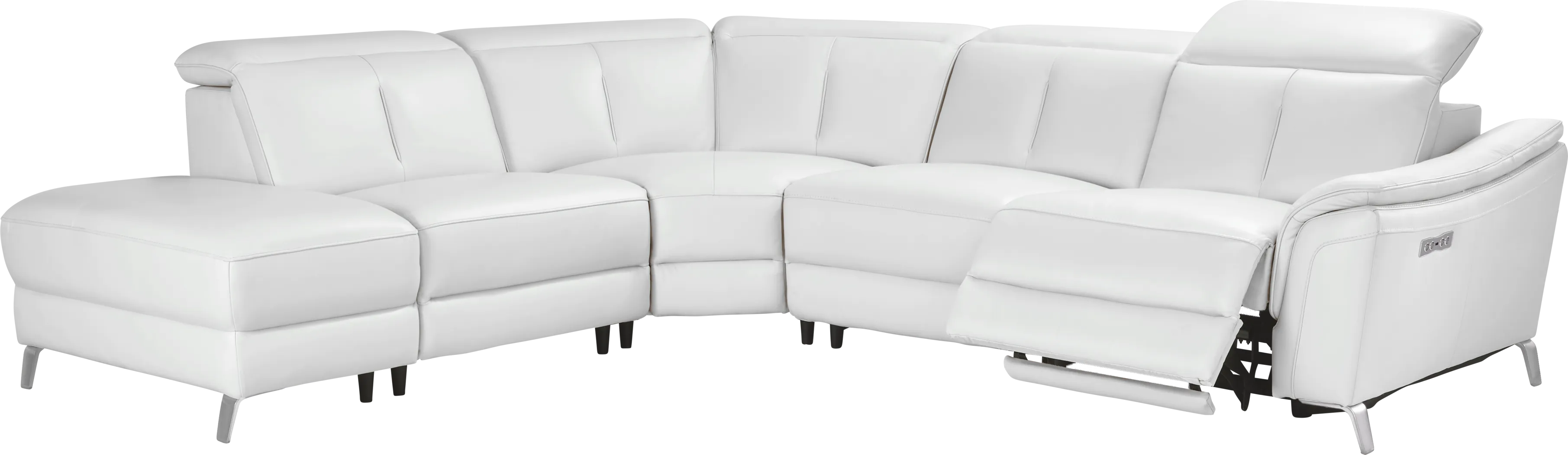 Cavani White Leather 5 Pc Dual Power Reclining Sectional - Thumbnail - Image 1