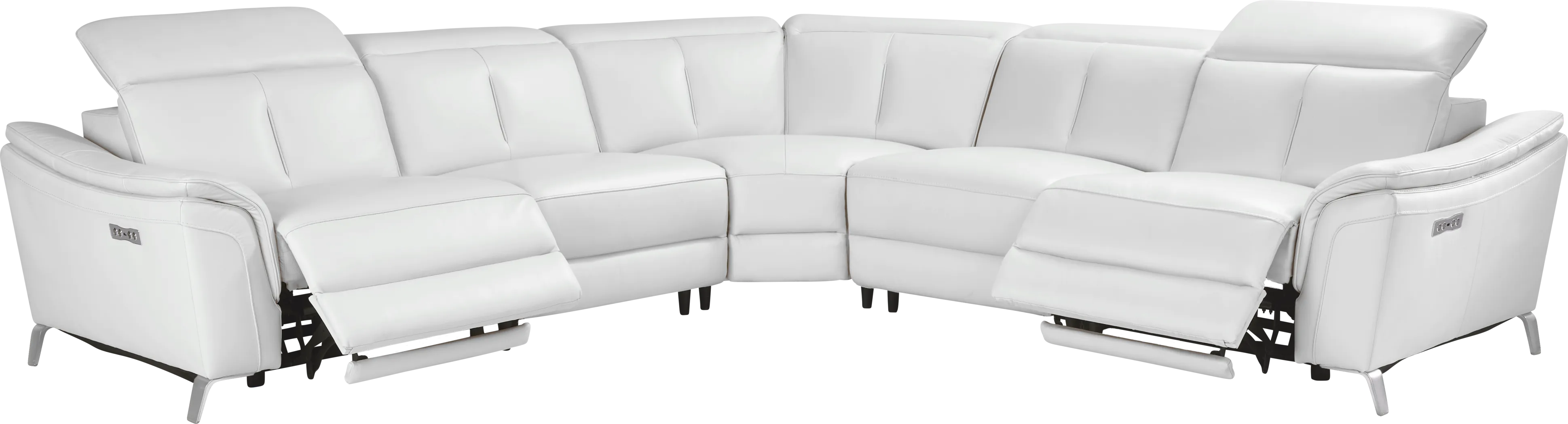 Cavani White Leather 5 Pc Dual Power Reclining Sectional - Thumbnail - Image 1