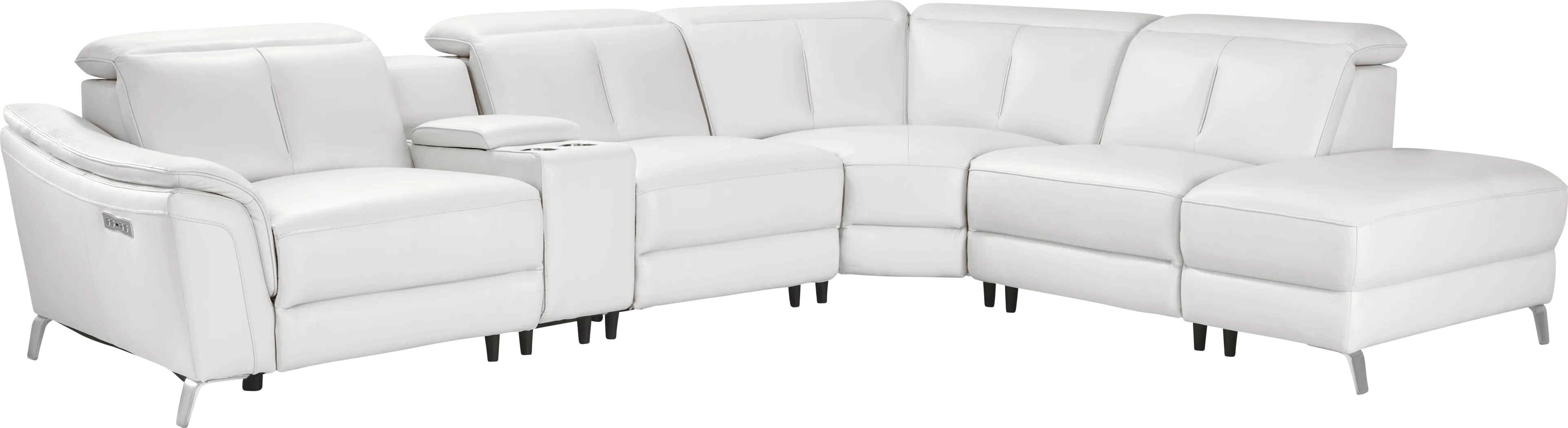 Cavani White Leather 6 Pc Dual Power Reclining Sectional - Thumbnail - Image 3