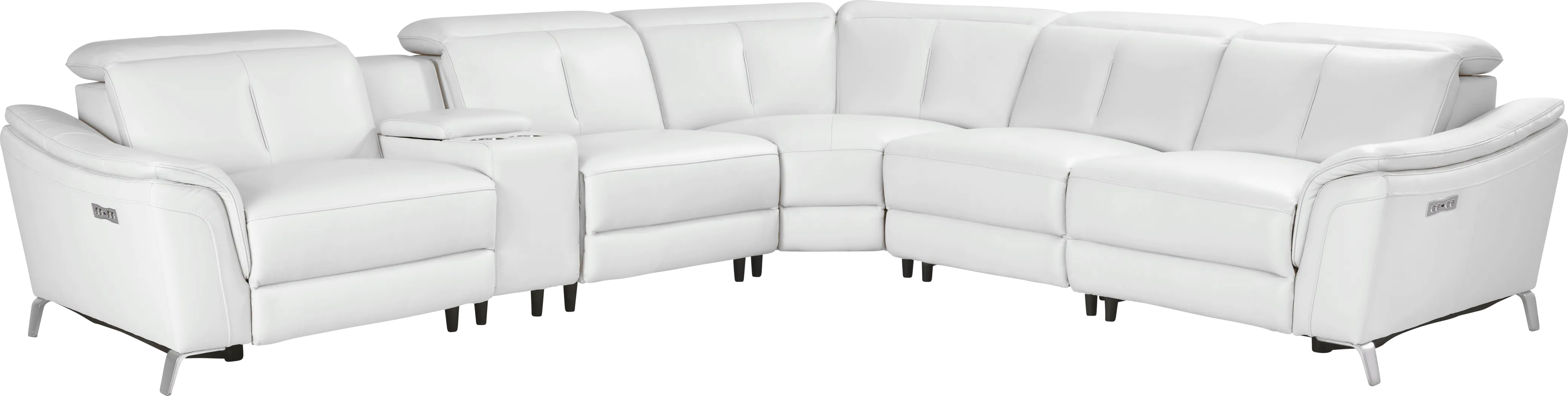 Cavani White Leather 6 Pc Dual Power Reclining Sectional - Thumbnail - Image 2
