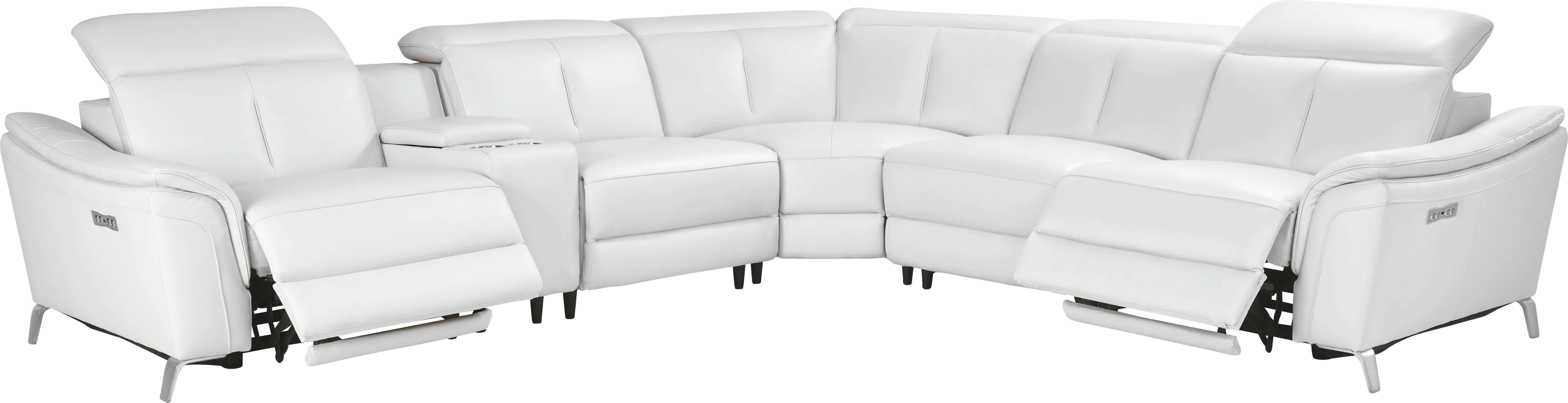 Cavani White Leather 6 Pc Dual Power Reclining Sectional - Thumbnail - Image 1
