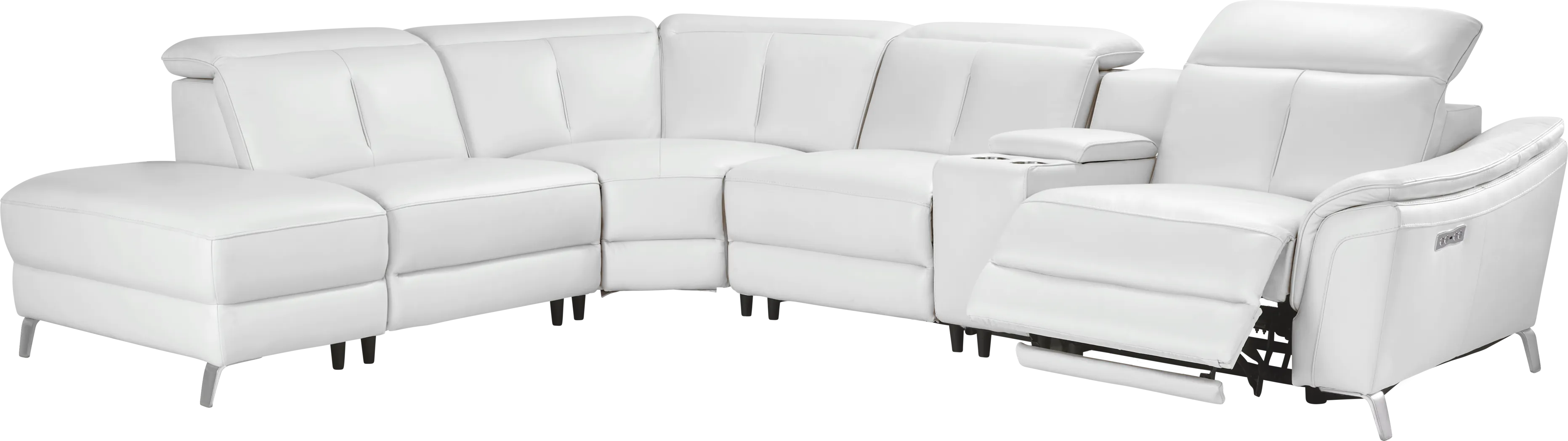 Cavani White Leather 6 Pc Dual Power Reclining Sectional - Thumbnail - Image 1
