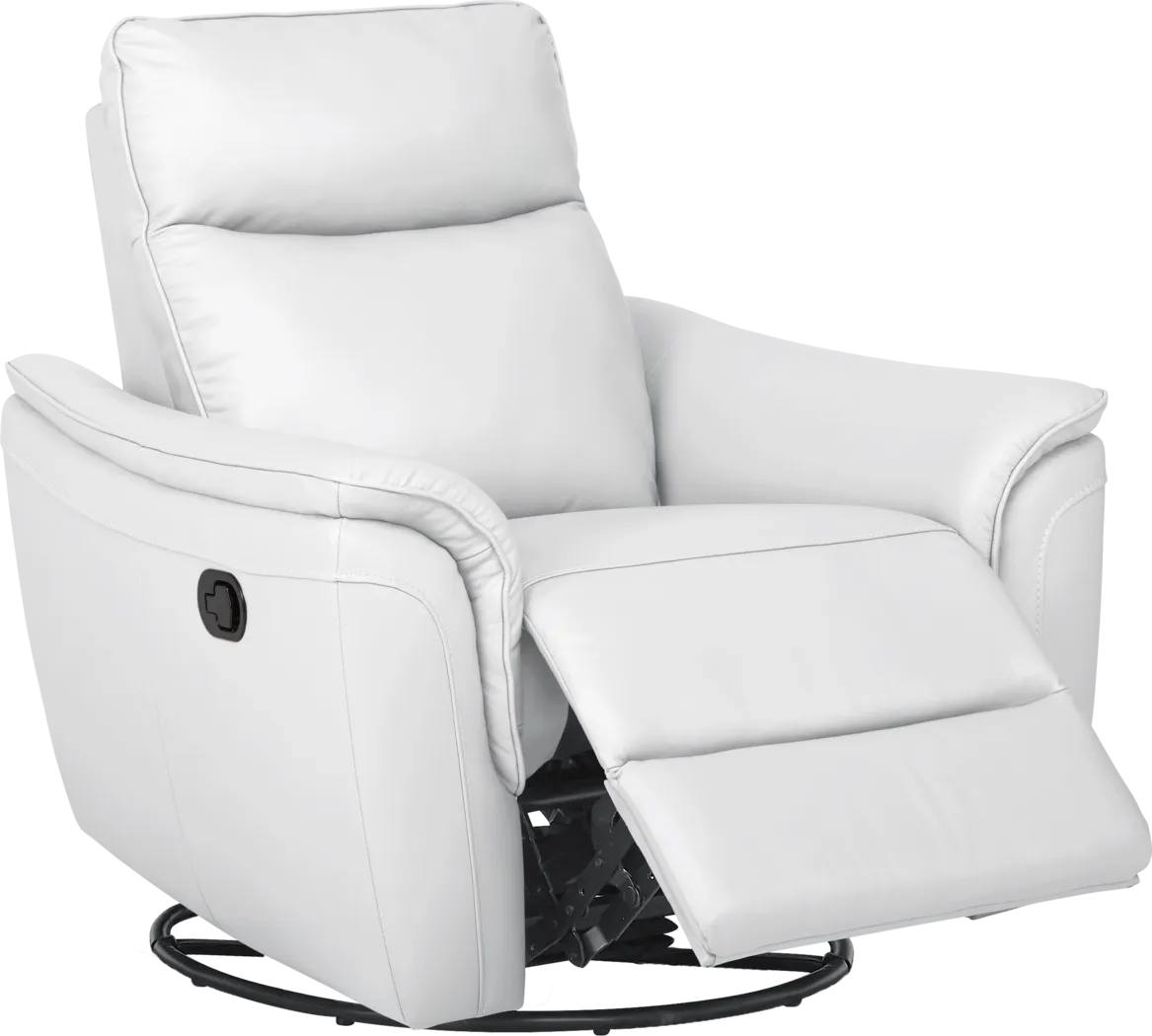 Cavani White Leather Swivel Glider Recliner - Thumbnail - Image 1