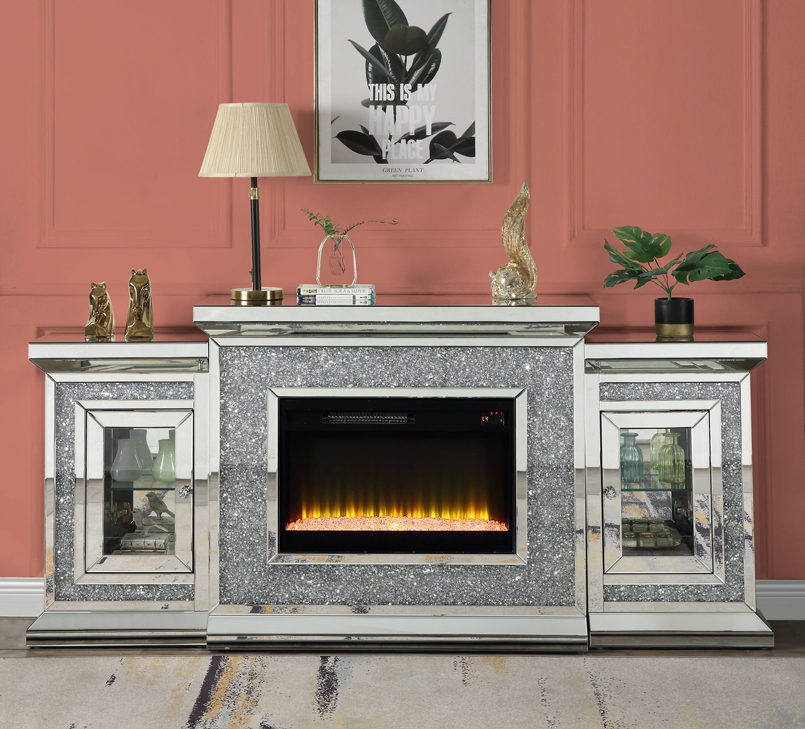 Cavelle Silver 67 in. Console, With Electric Fireplace - Thumbnail - Image 2