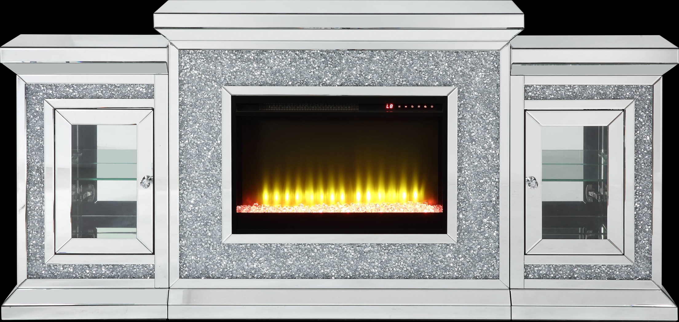 Cavelle Silver 67 in. Console, With Electric Fireplace - Thumbnail - Image 1