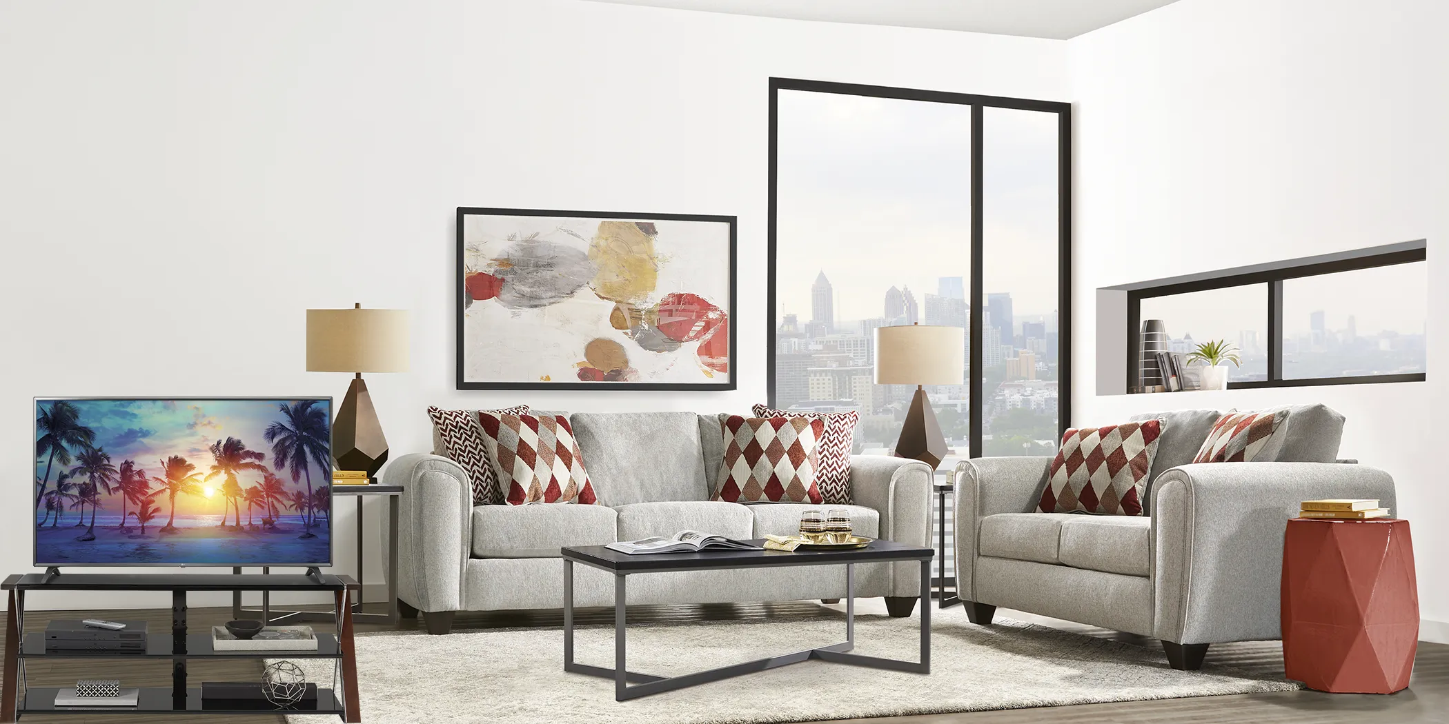 Caylor Falls Dove Gray 6 Pc Living Room Plus 65 in. TV - Thumbnail - Image 1