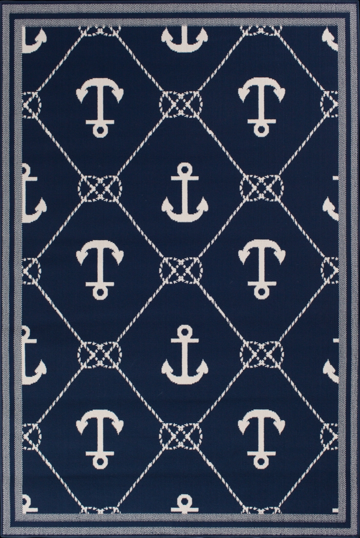 Cayson Anchor Navy 6'7 x 9'6 Indoor/Outdoor Rug - Thumbnail - Image 1