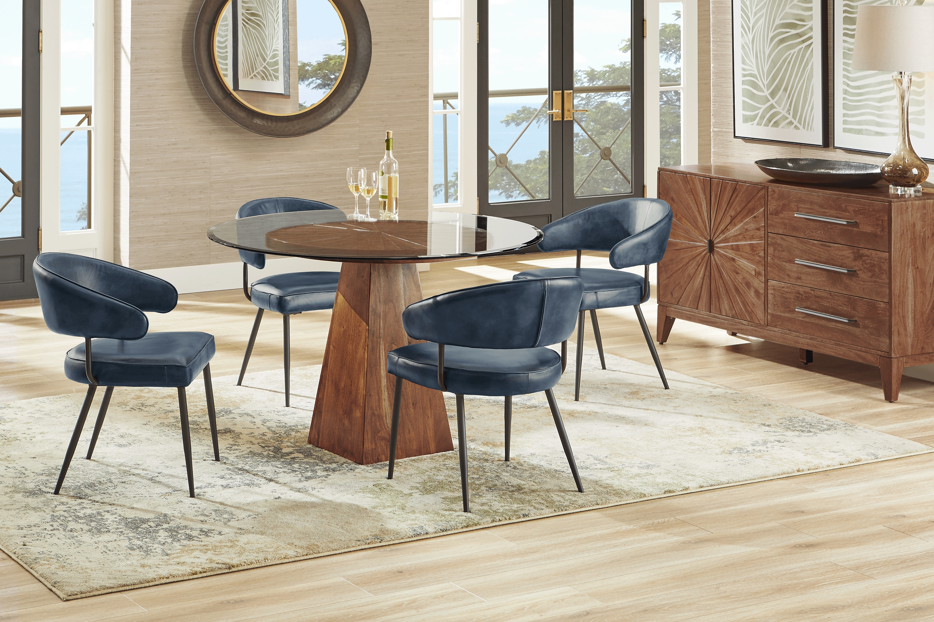 Cedona View Natural 5 Pc Dining Room with Navy Chairs - Thumbnail - Image 1