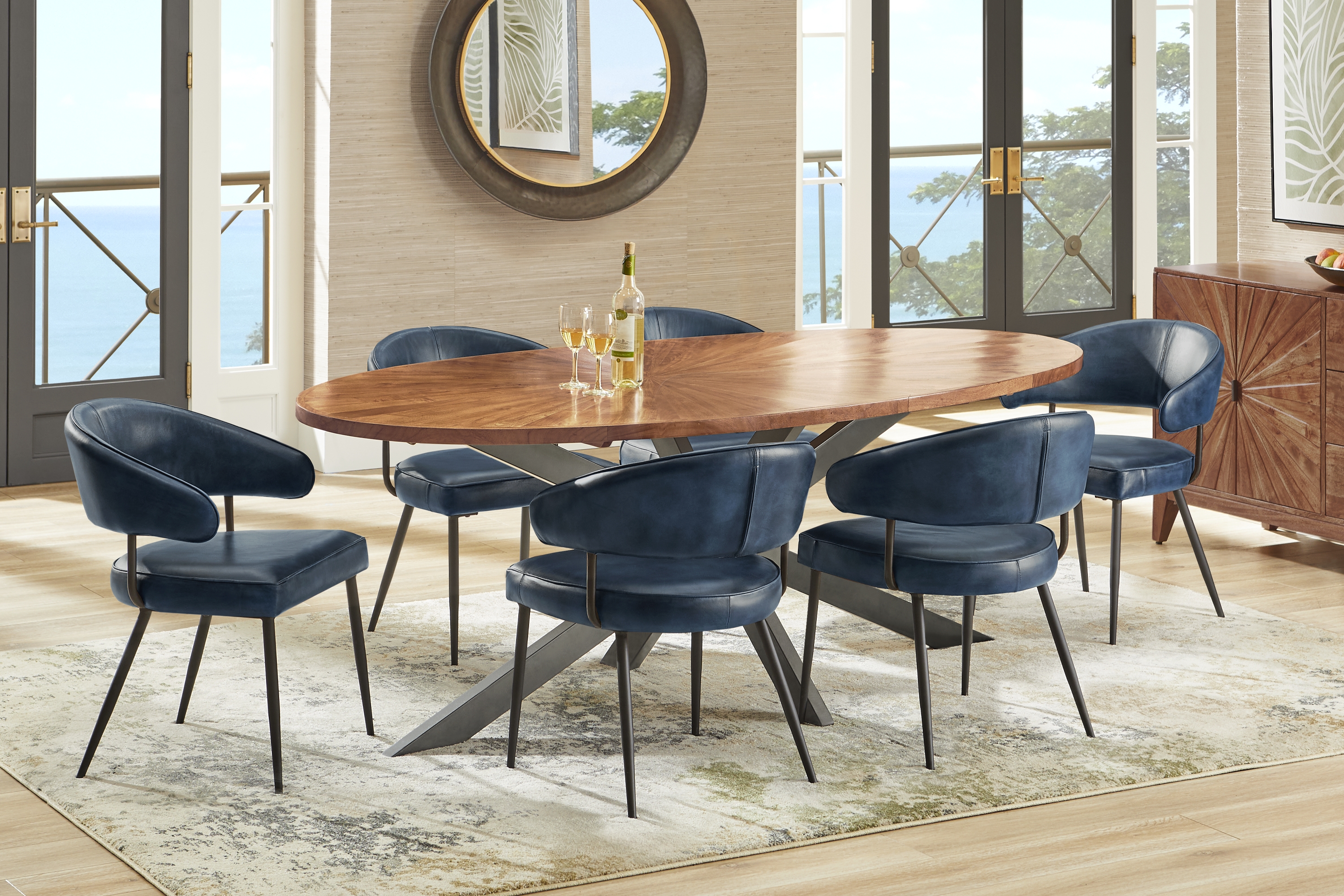 Cedona View Natural 5 Pc Dining Room with Navy Chairs - Thumbnail - Image 1