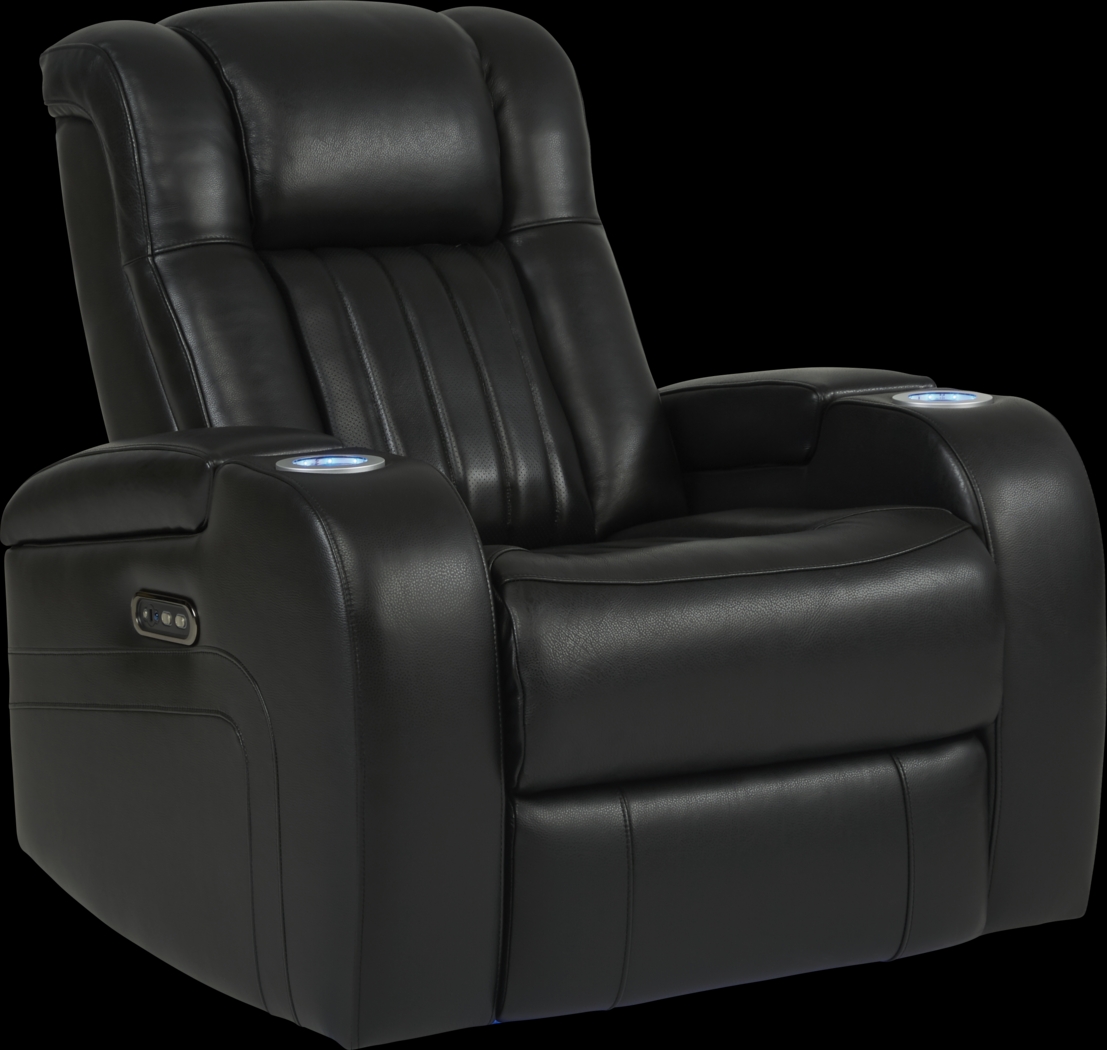Cenova Black Leather Dual Power Recliner - Thumbnail - Image 1