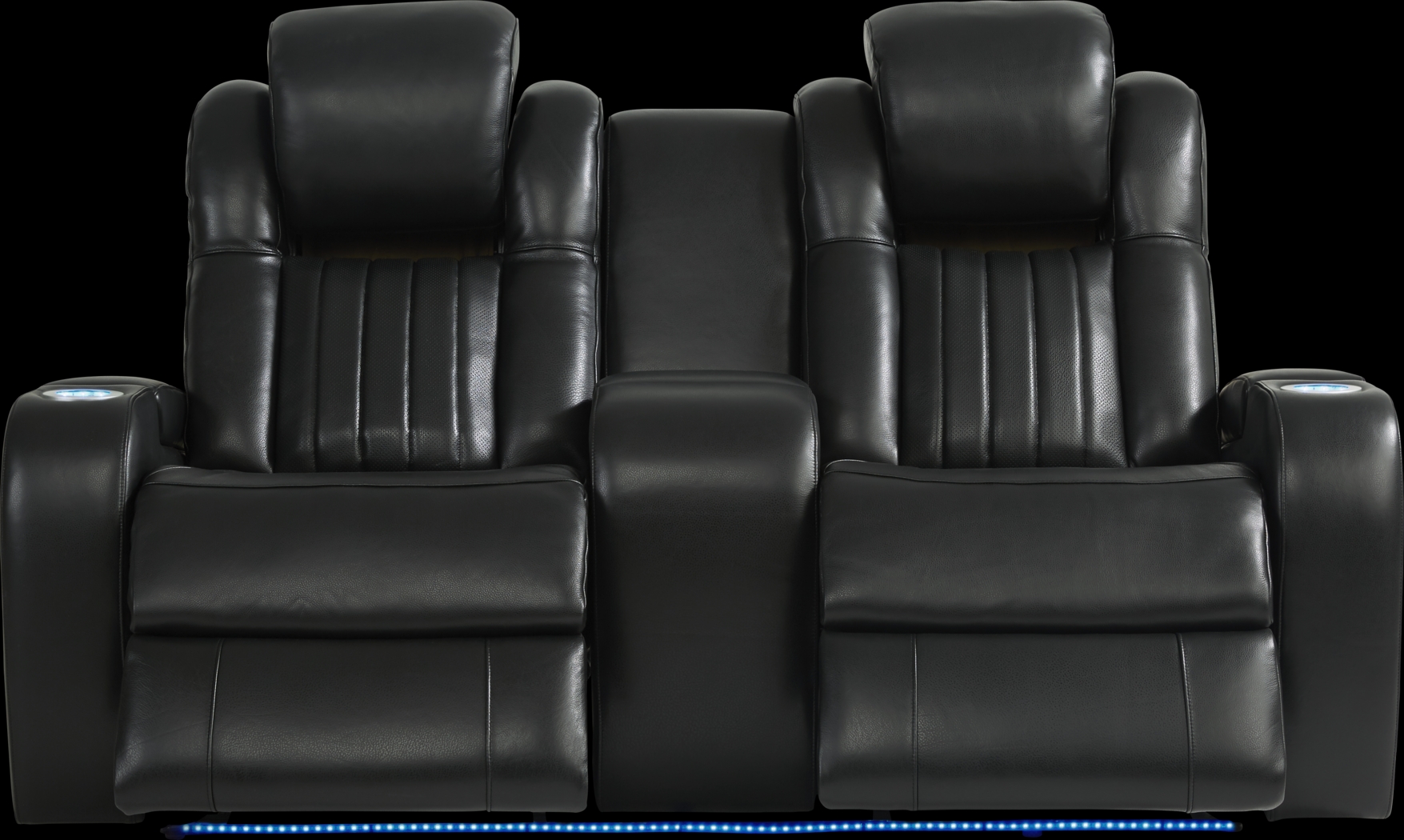 Cenova Black Leather Dual Power Reclining Console Loveseat - Thumbnail - Image 2