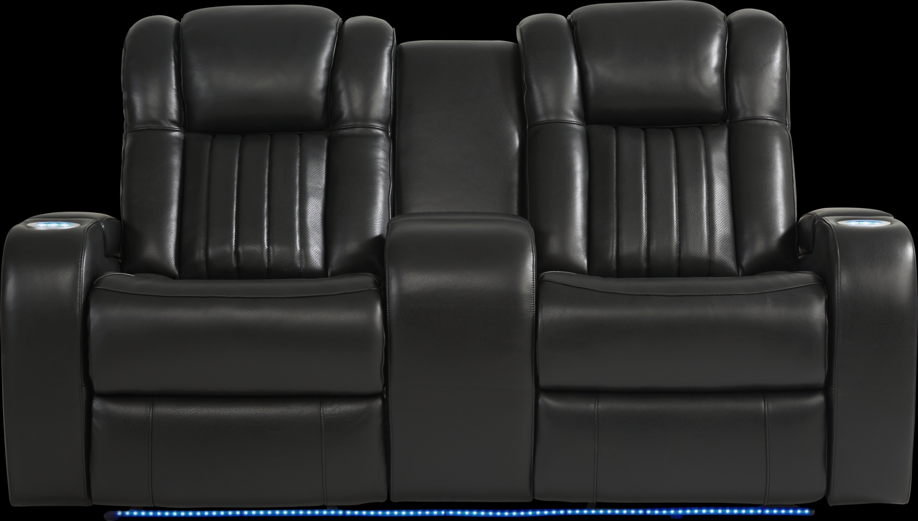 Cenova Black Leather Dual Power Reclining Console Loveseat - Thumbnail - Image 1