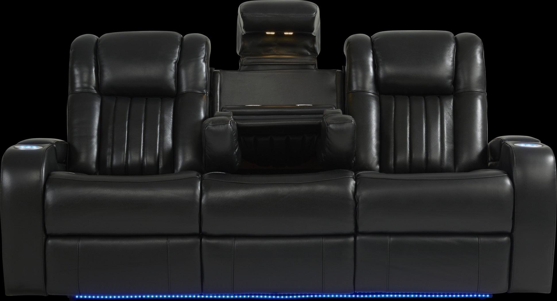 Cenova Black Leather 5 Pc Living Room with Dual Power Reclining Sofa - Thumbnail - Image 3