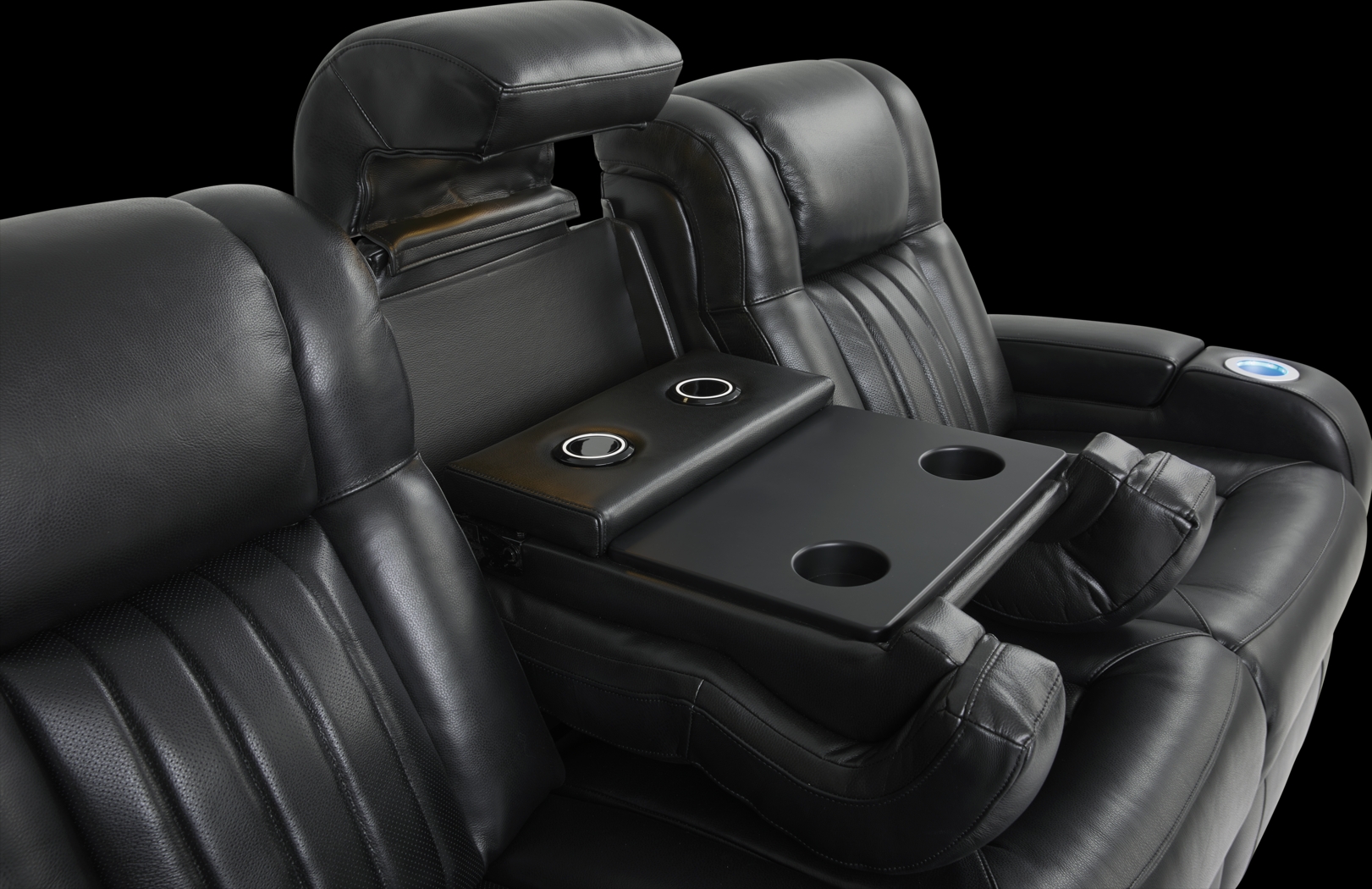 Cenova Black Leather 5 Pc Living Room with Dual Power Reclining Sofa - Thumbnail - Image 4