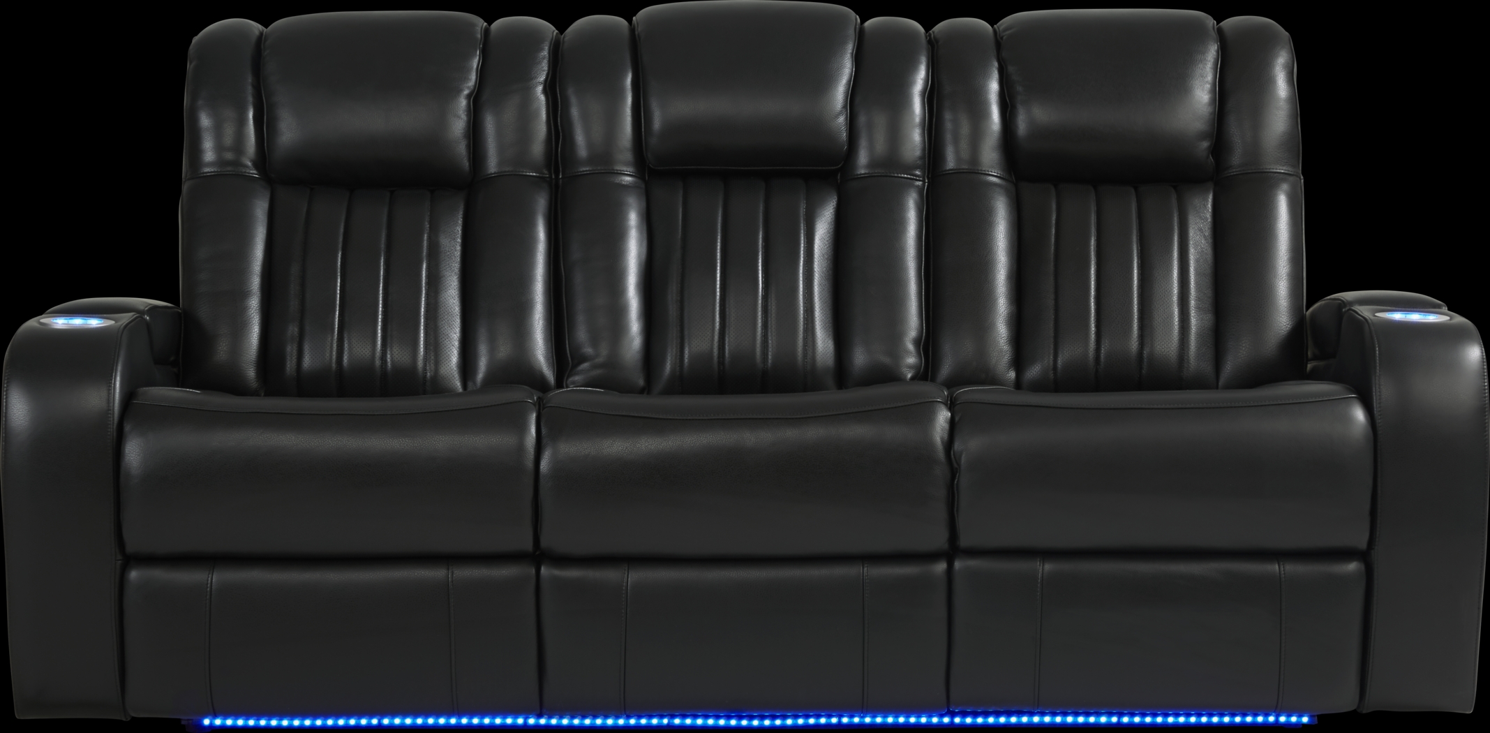 Cenova Black Leather 5 Pc Living Room with Dual Power Reclining Sofa - Thumbnail - Image 2