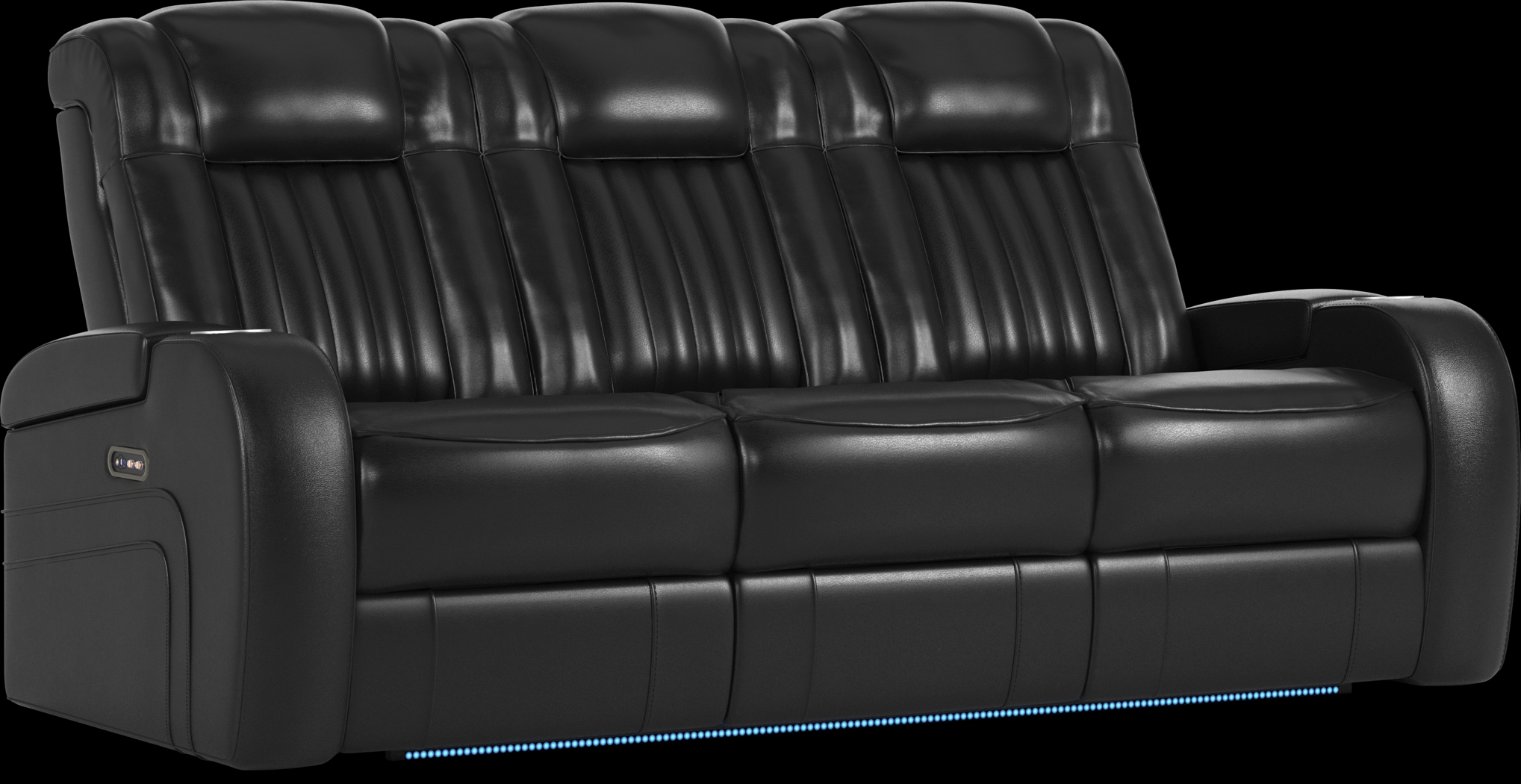 Cenova Black Leather Dual Power Reclining Sofa - Thumbnail - Image 3