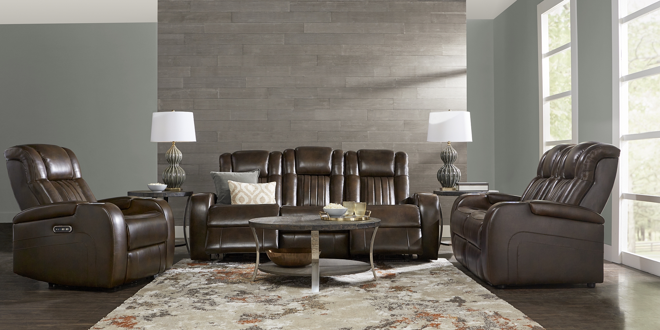Cenova Brown Leather 2 Pc Living Room with Dual Reclining Sofa - Thumbnail - Image 2