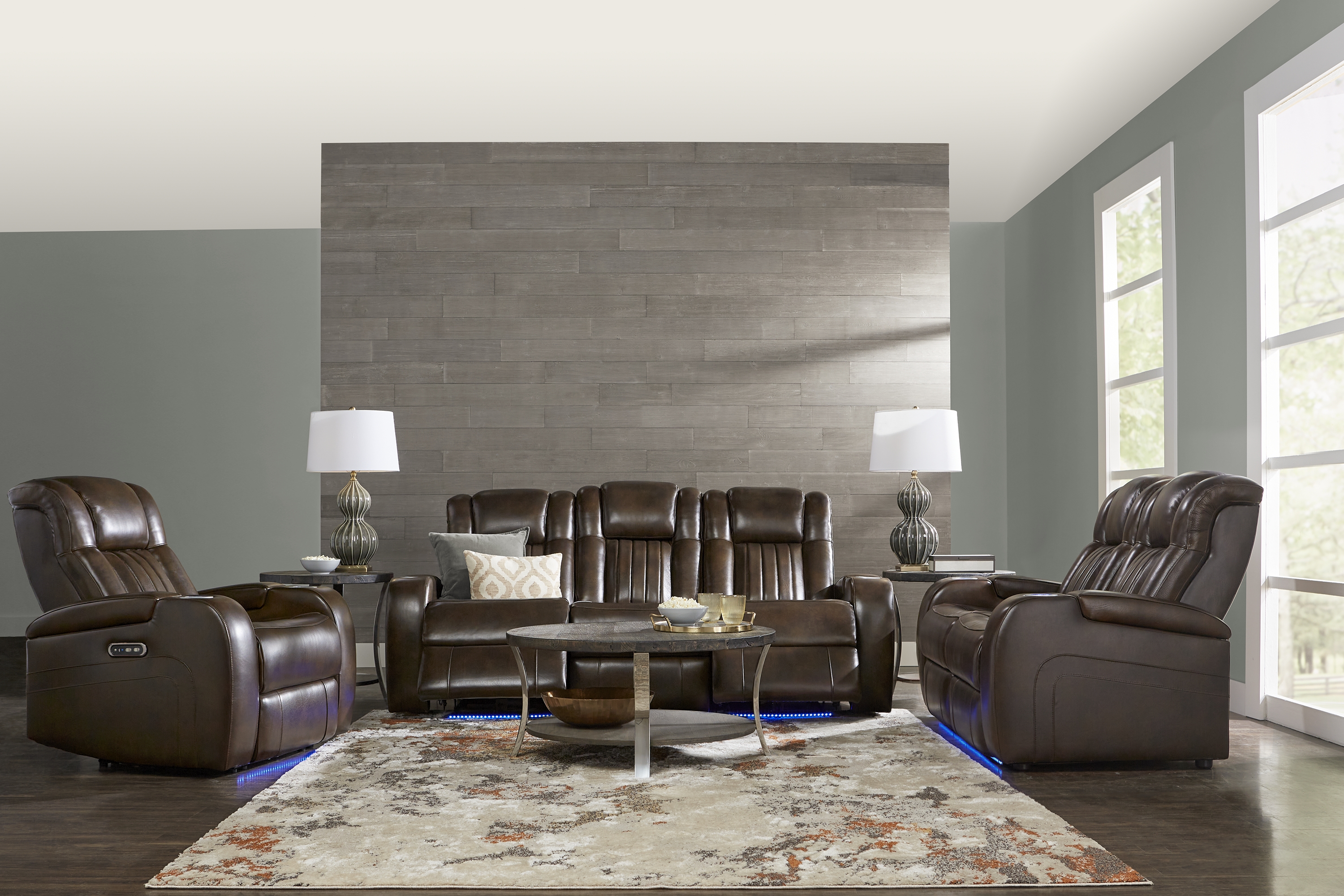 Cenova Brown Leather 2 Pc Living Room with Dual Reclining Sofa - Thumbnail - Image 1