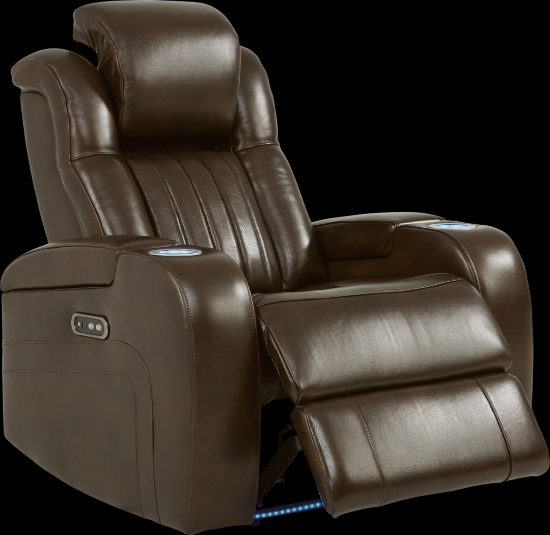 Cenova Brown Leather Dual Power Recliner - Thumbnail - Image 4