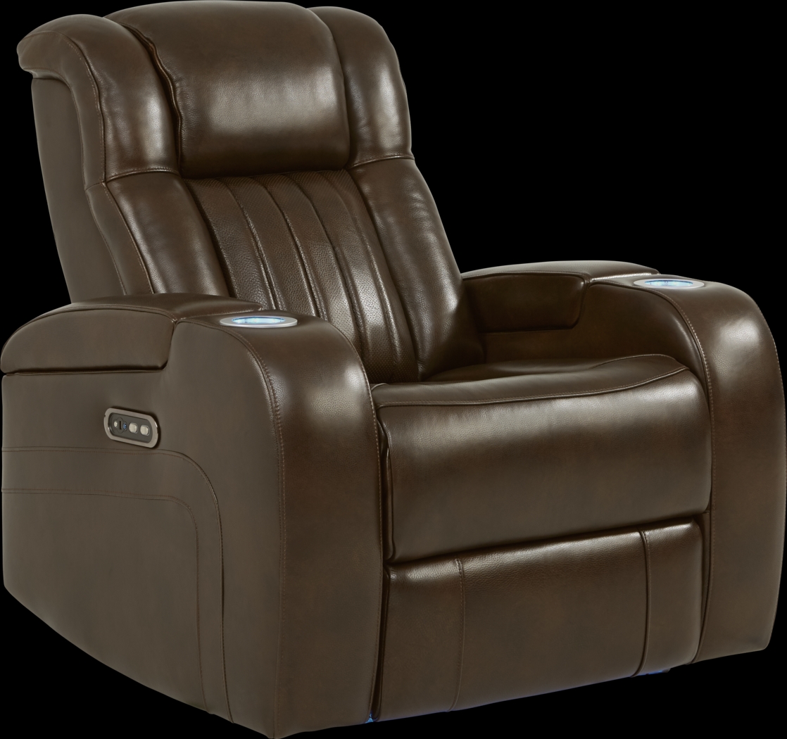 Cenova Brown Leather Dual Power Recliner - Thumbnail - Image 1