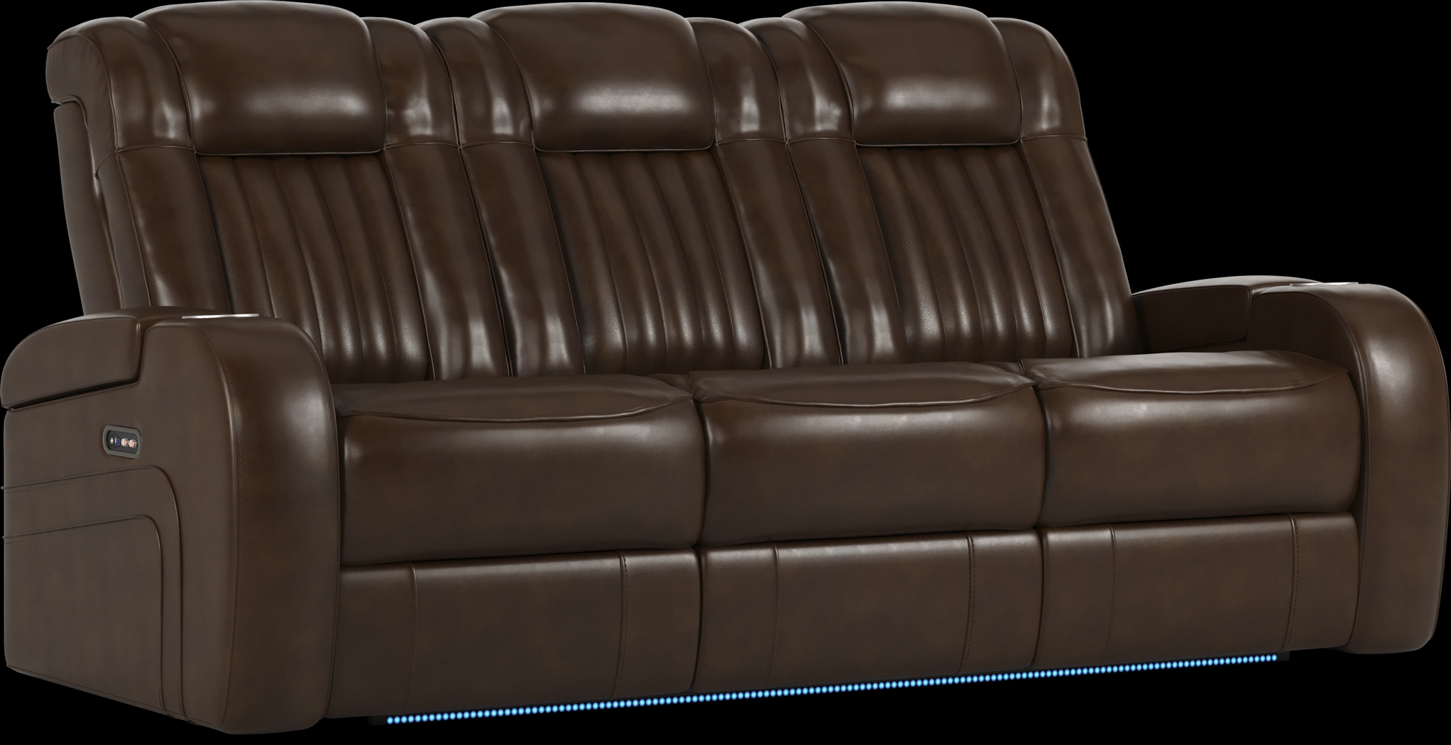 Cenova Brown Leather Dual Power Reclining Sofa - Thumbnail - Image 4