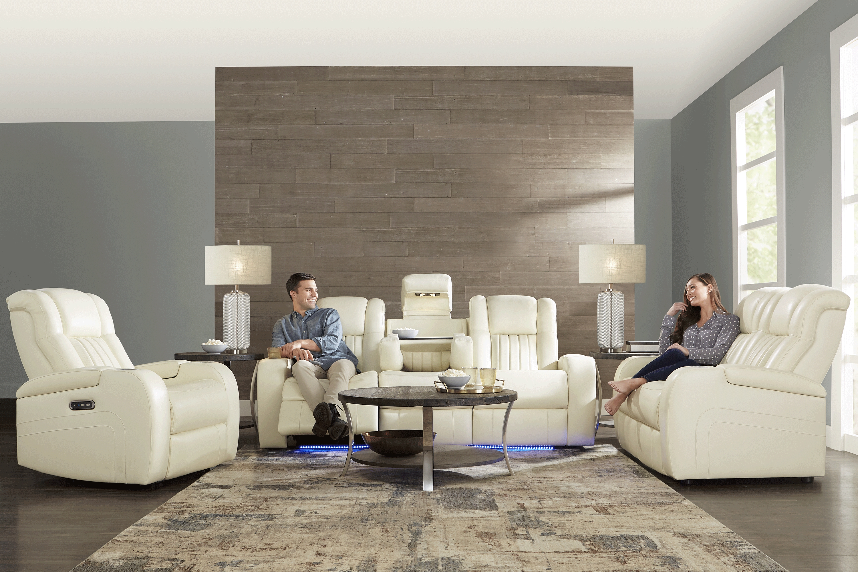 Cenova Ivory Leather Dual Power Reclining Sofa - Thumbnail - Image 2