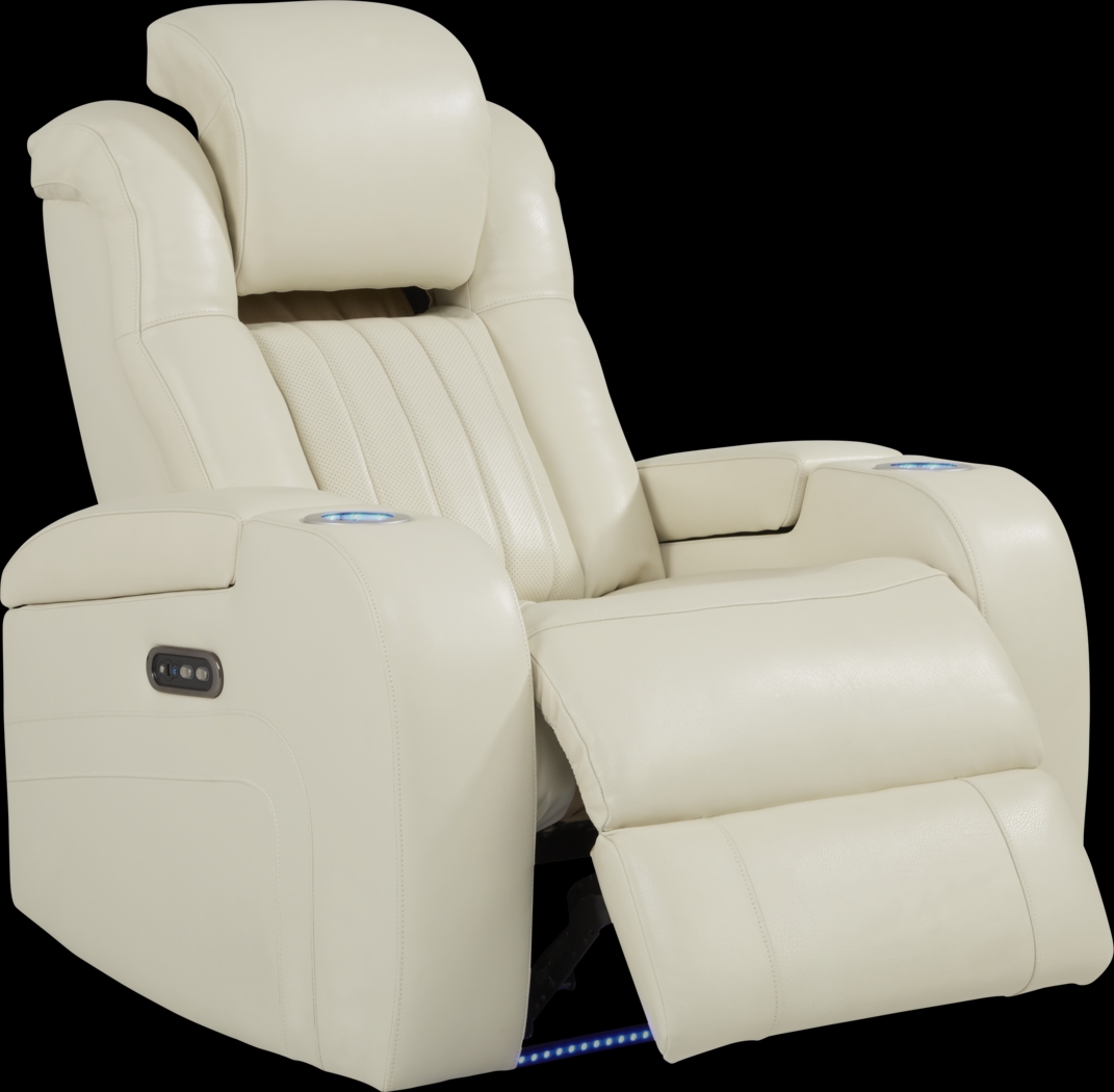 Cenova Ivory Leather Dual Power Recliner - Thumbnail - Image 2