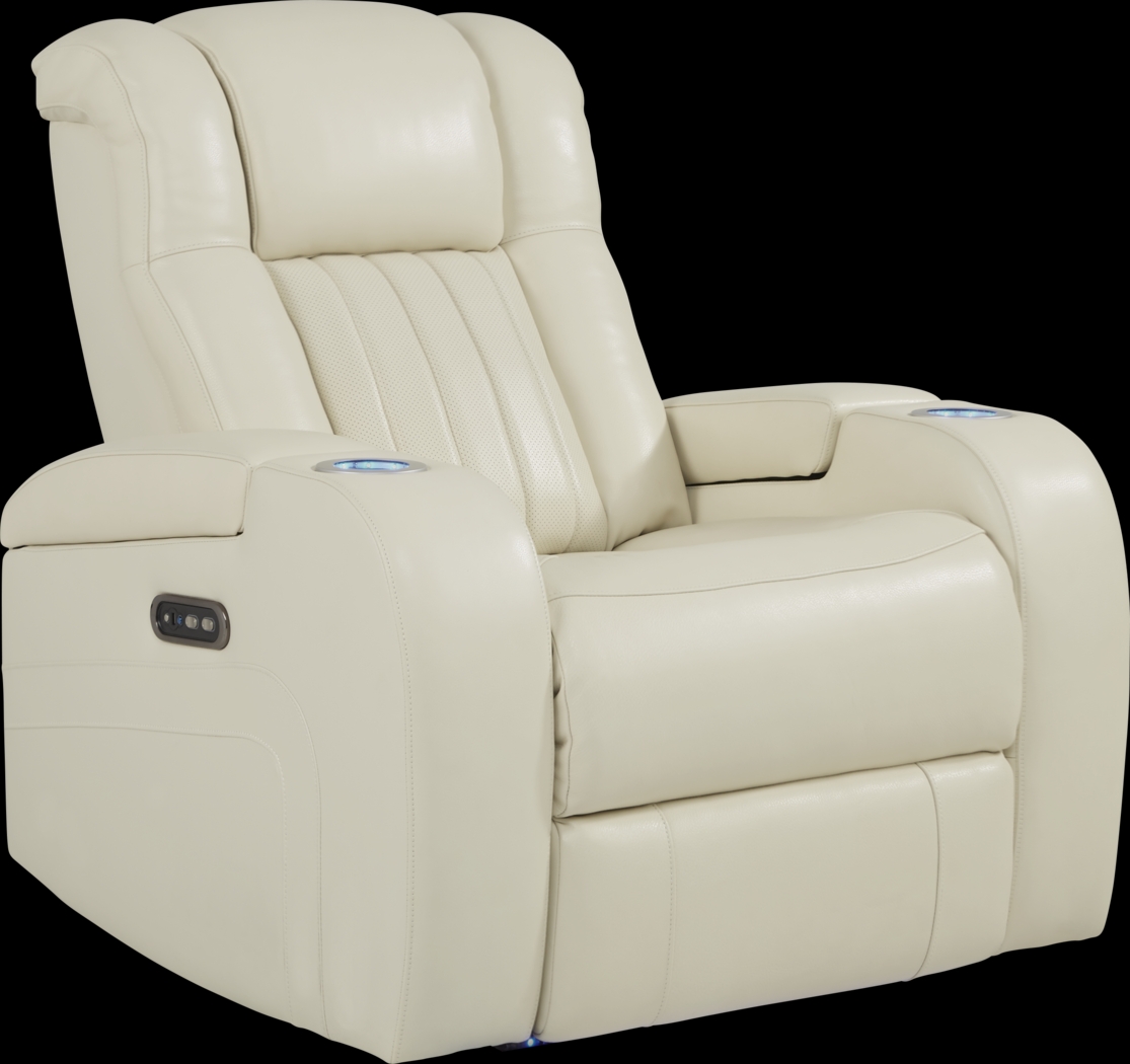 Cenova Ivory Leather Dual Power Recliner - Thumbnail - Image 1