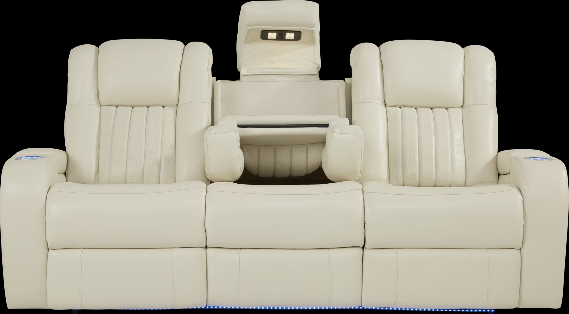 Cenova Ivory Leather 4 Pc Living Room with Dual Power Reclining Sofa Plus 70 in. TV - Thumbnail - Image 4