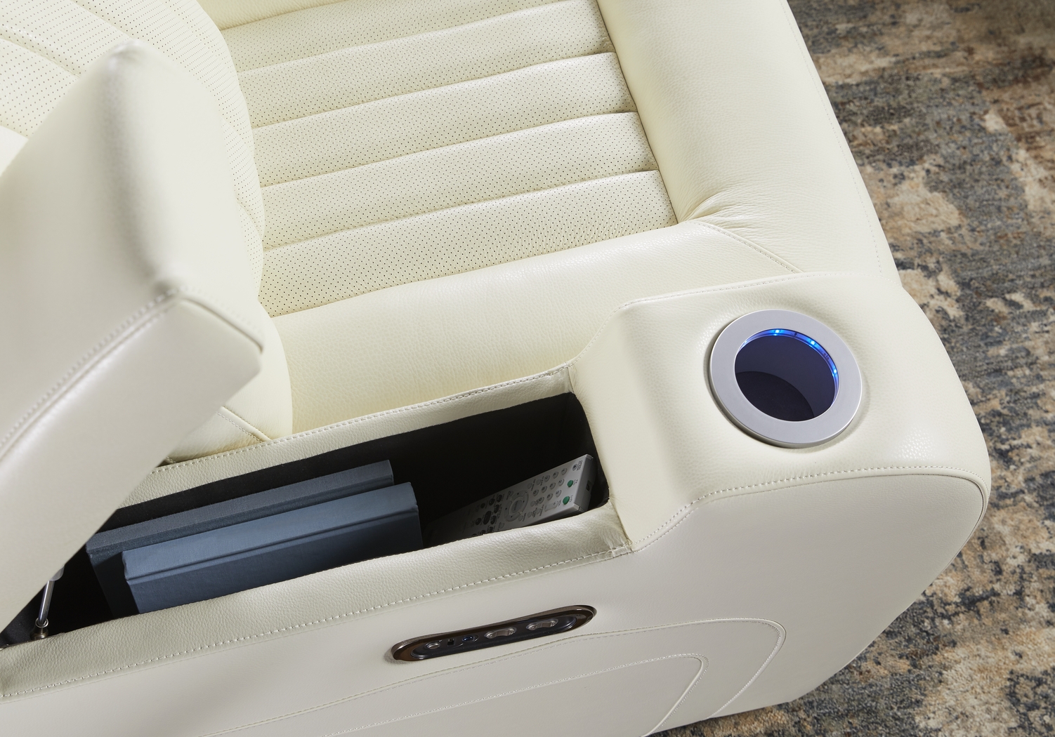 Cenova Ivory Leather 4 Pc Living Room with Dual Power Reclining Sofa Plus 70 in. TV - Thumbnail - Image 7