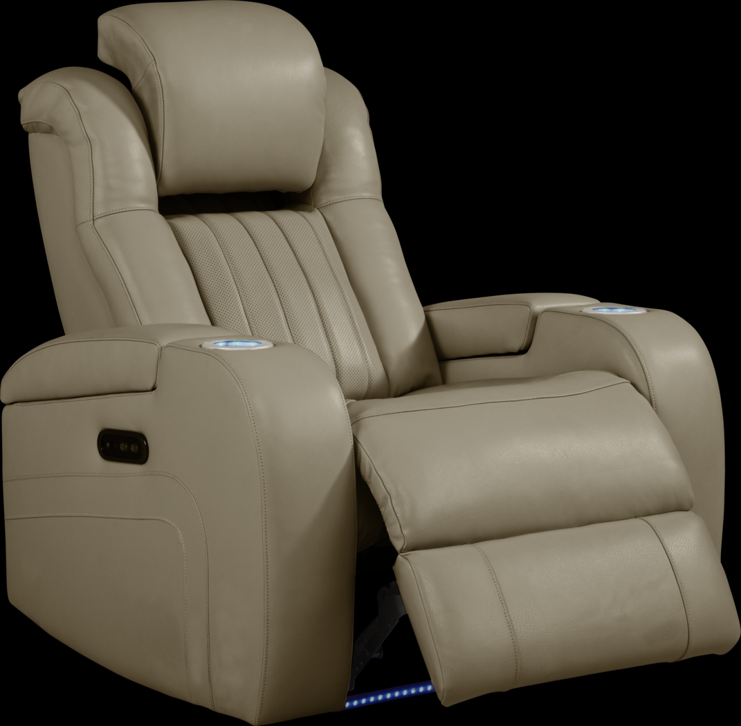 Cenova Taupe Leather Dual Power Recliner - Thumbnail - Image 4