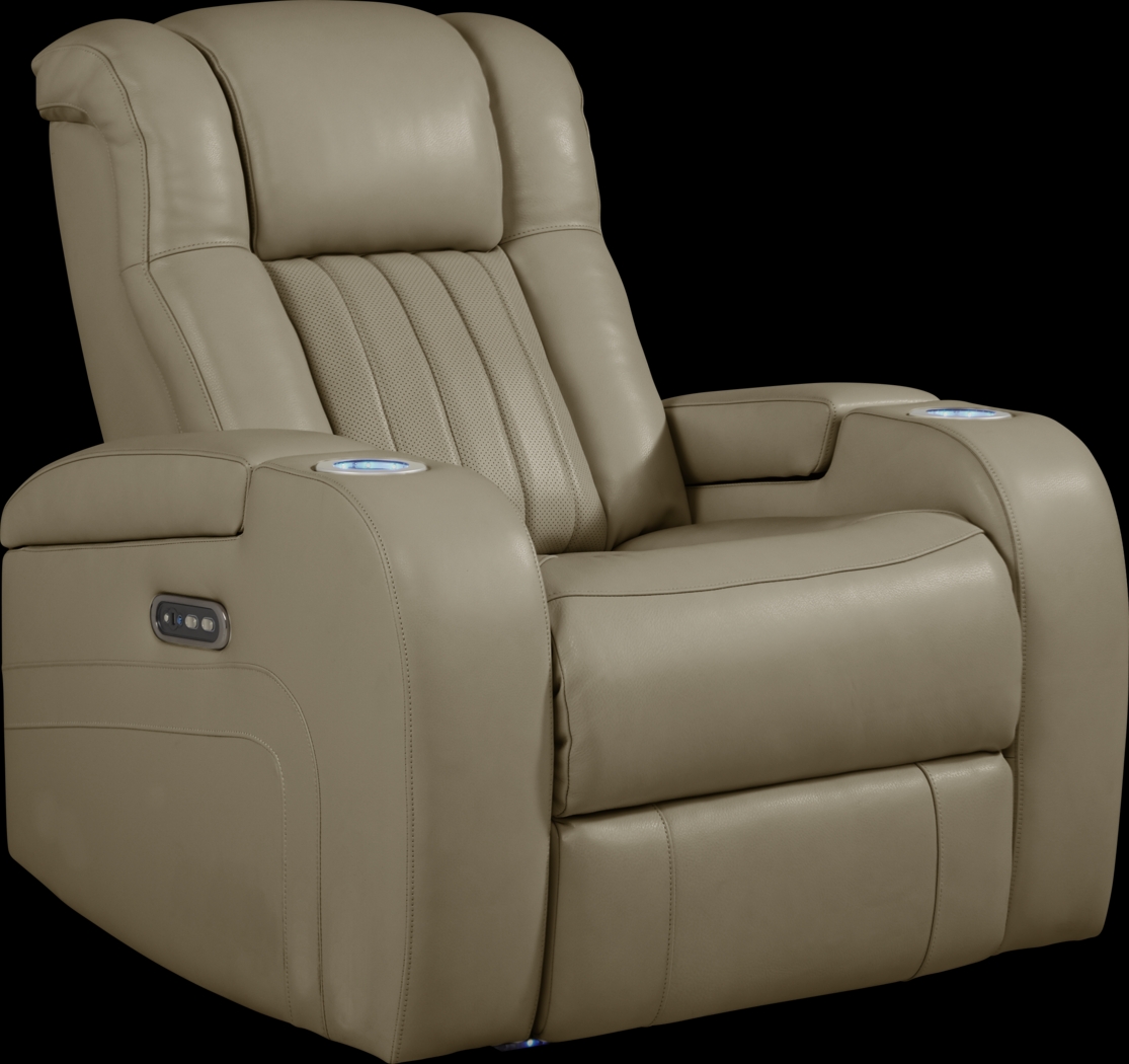 Cenova Taupe Leather Dual Power Recliner - Thumbnail - Image 1