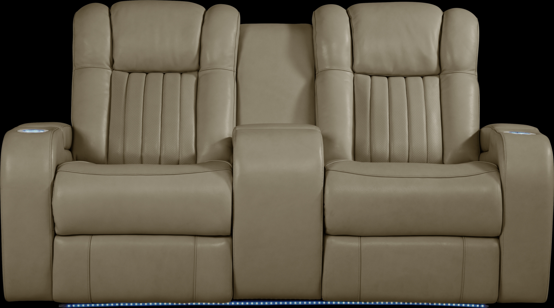 Cenova Taupe Leather Dual Power Reclining Console Loveseat - Thumbnail - Image 1