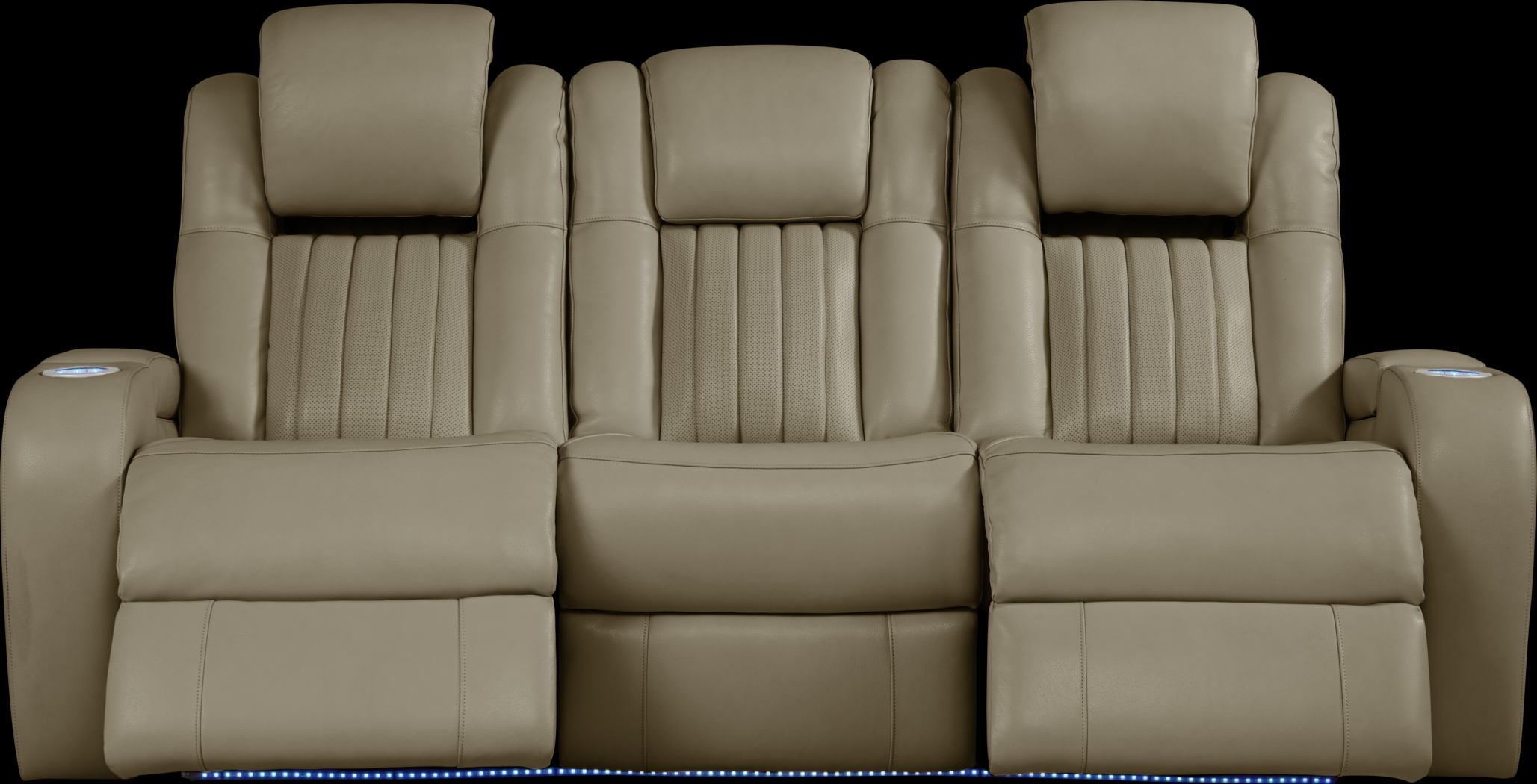 Cenova Taupe Leather Dual Power Reclining Sofa - Thumbnail - Image 4